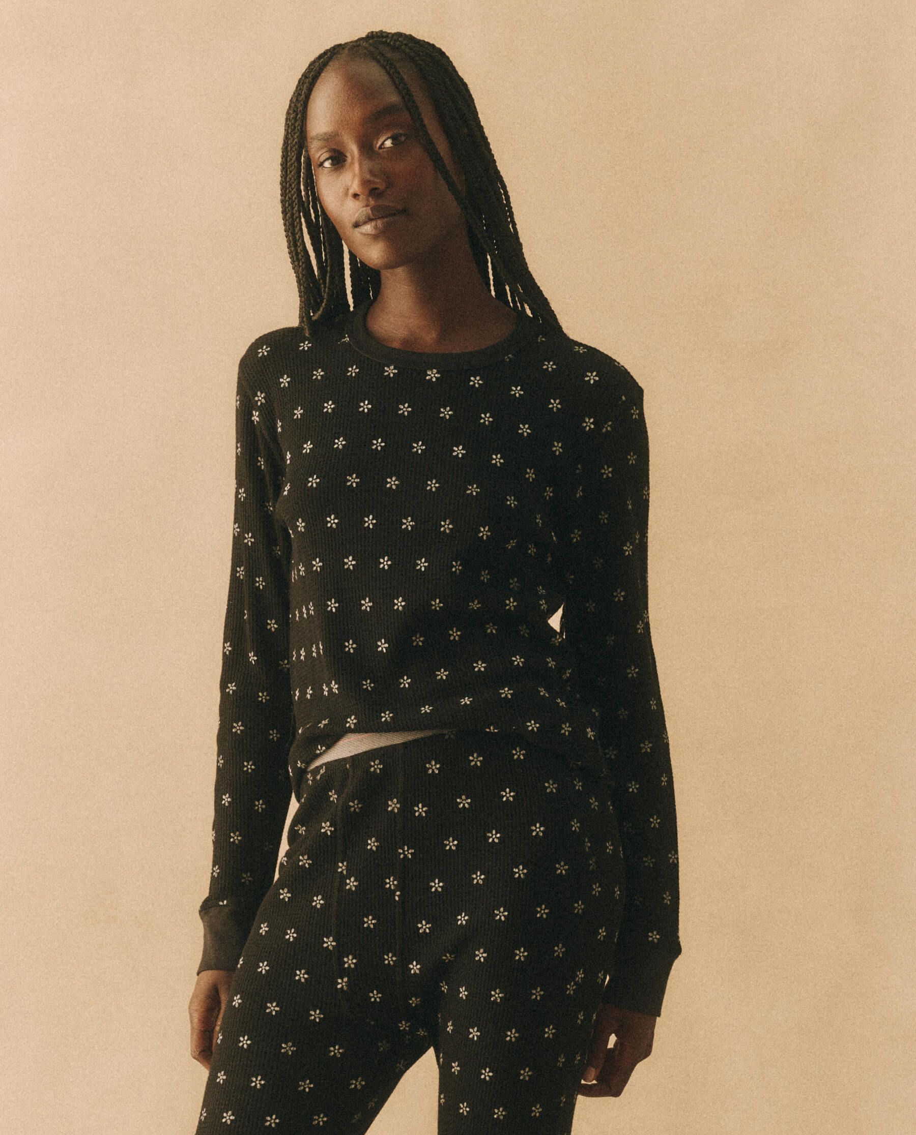 The Waffle Surplus Crew. -- Almost Black with Cream Snow Floral sold by THE GREAT.