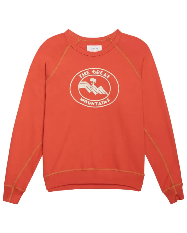 The College Sweatshirt. Graphic -- Heirloom Tomato with Mountain Resort Graphic made by THE GREAT.