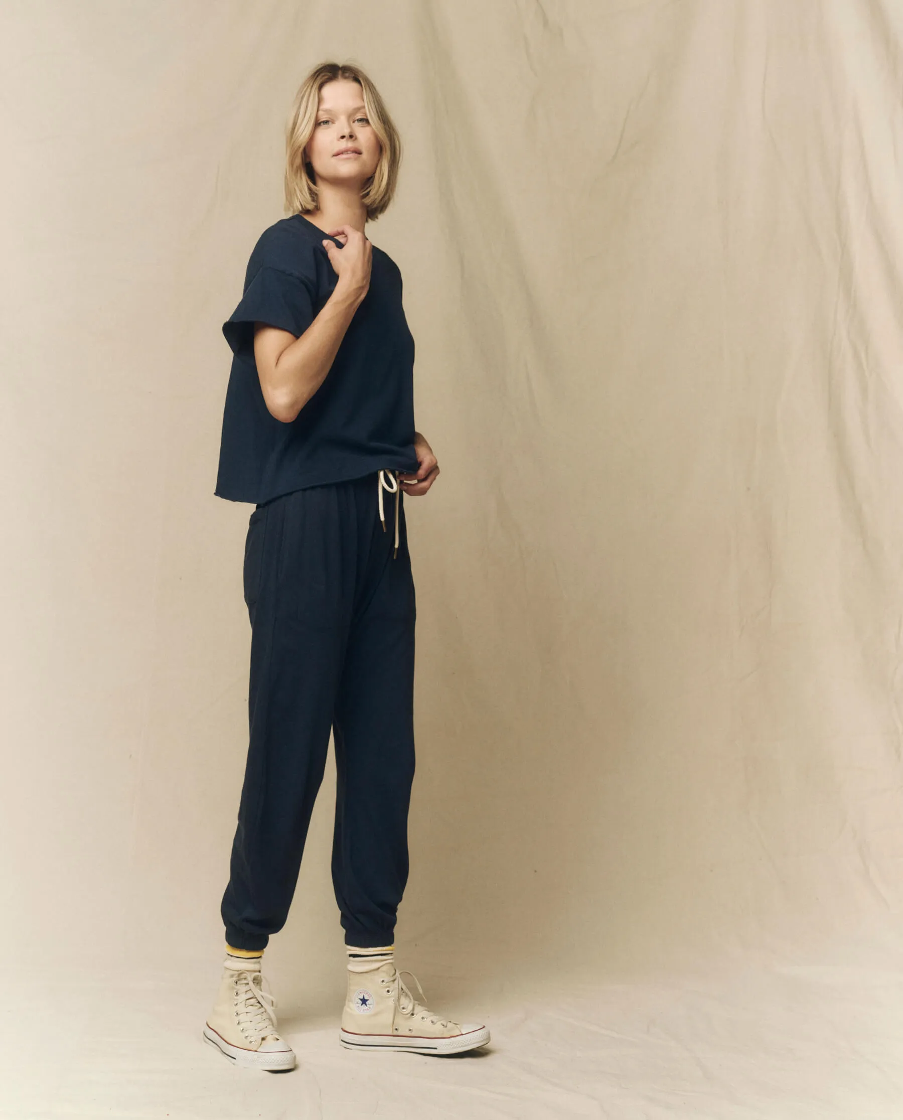 The Crop Tee. Solid -- True Navy sold by THE GREAT. product image thumbnail 5