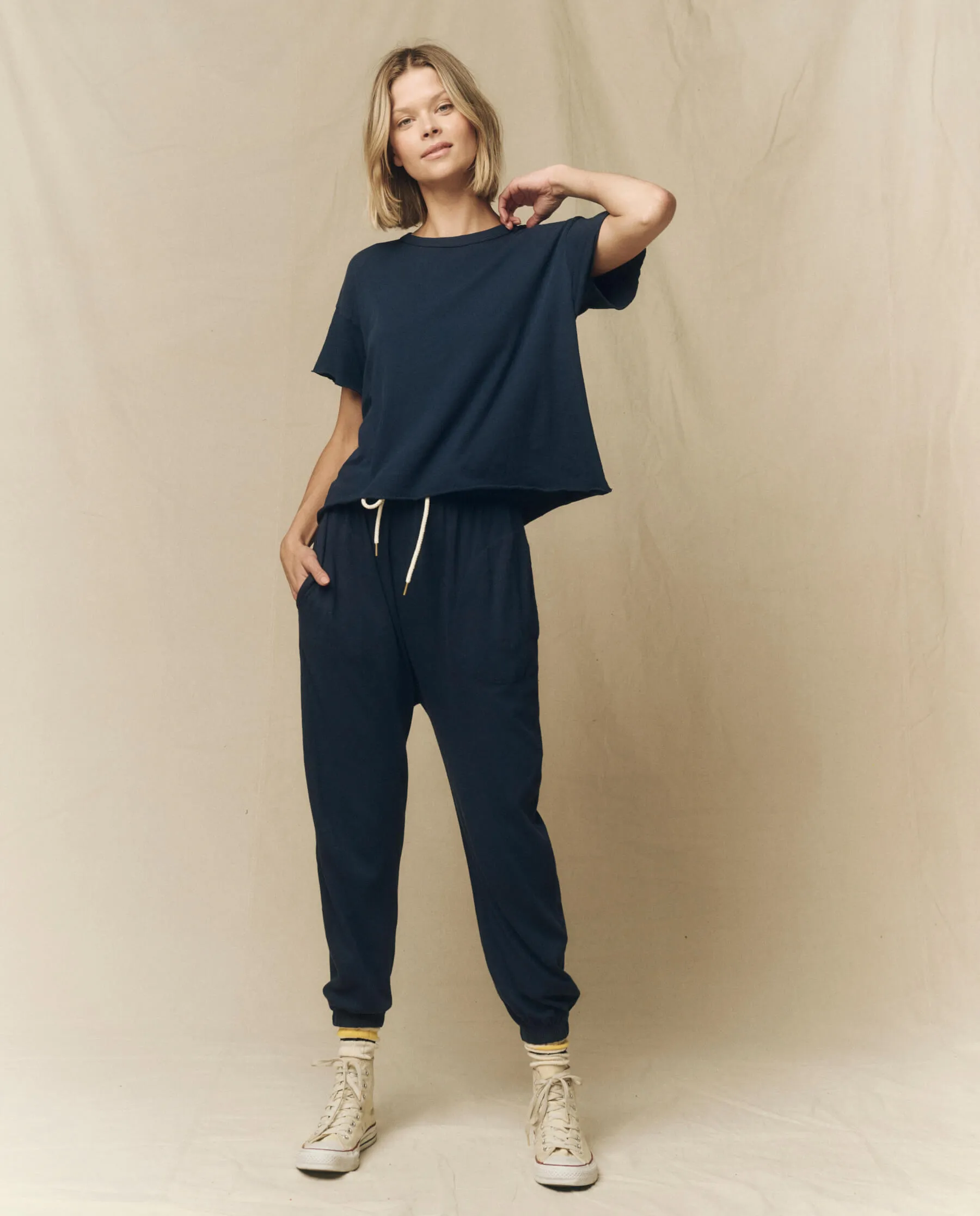 The Crop Tee. Solid -- True Navy sold by THE GREAT. product image thumbnail 4