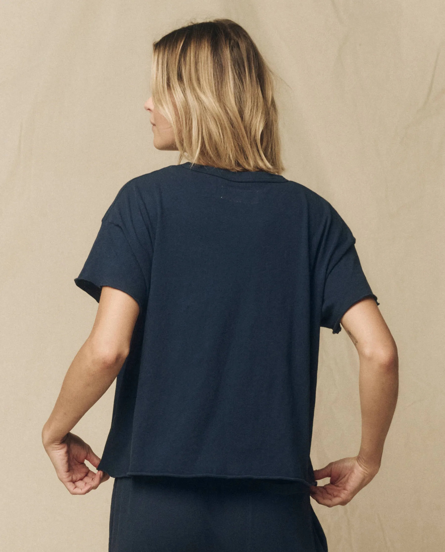 The Crop Tee. Solid -- True Navy sold by THE GREAT. product image thumbnail 2