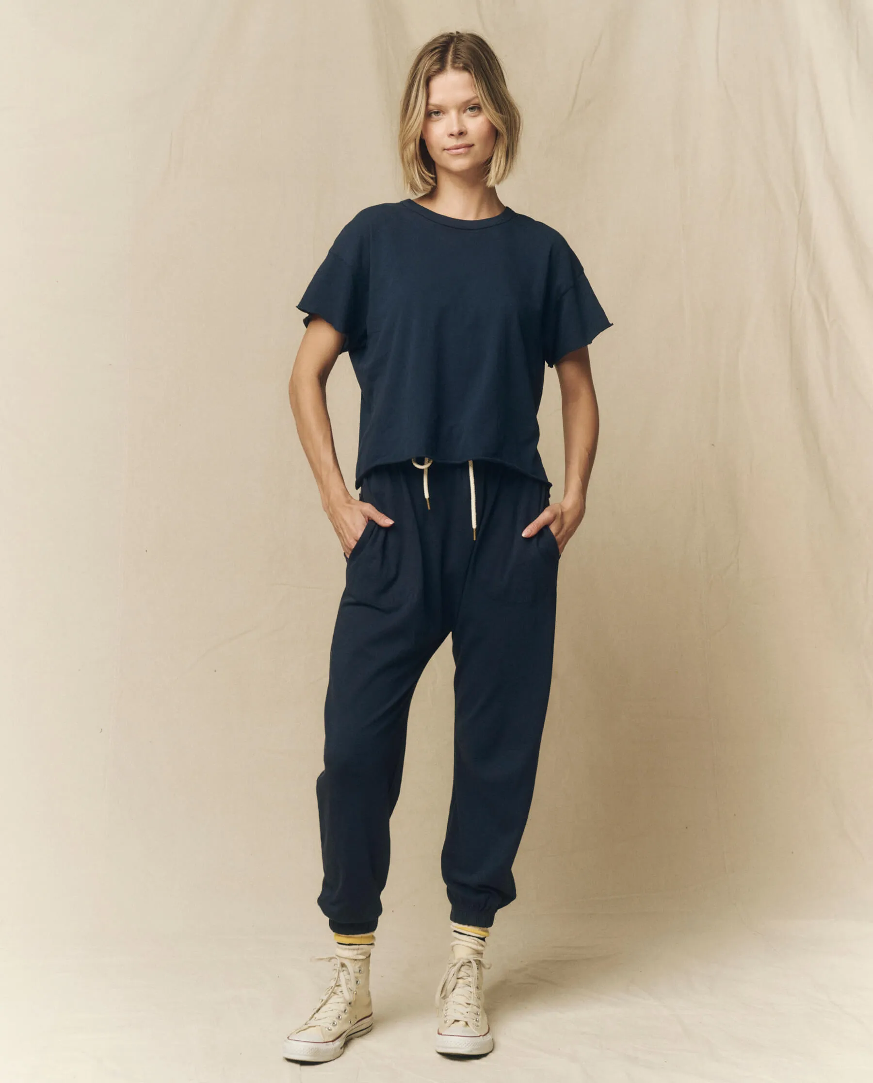 The Crop Tee. Solid -- True Navy sold by THE GREAT. product image thumbnail 3