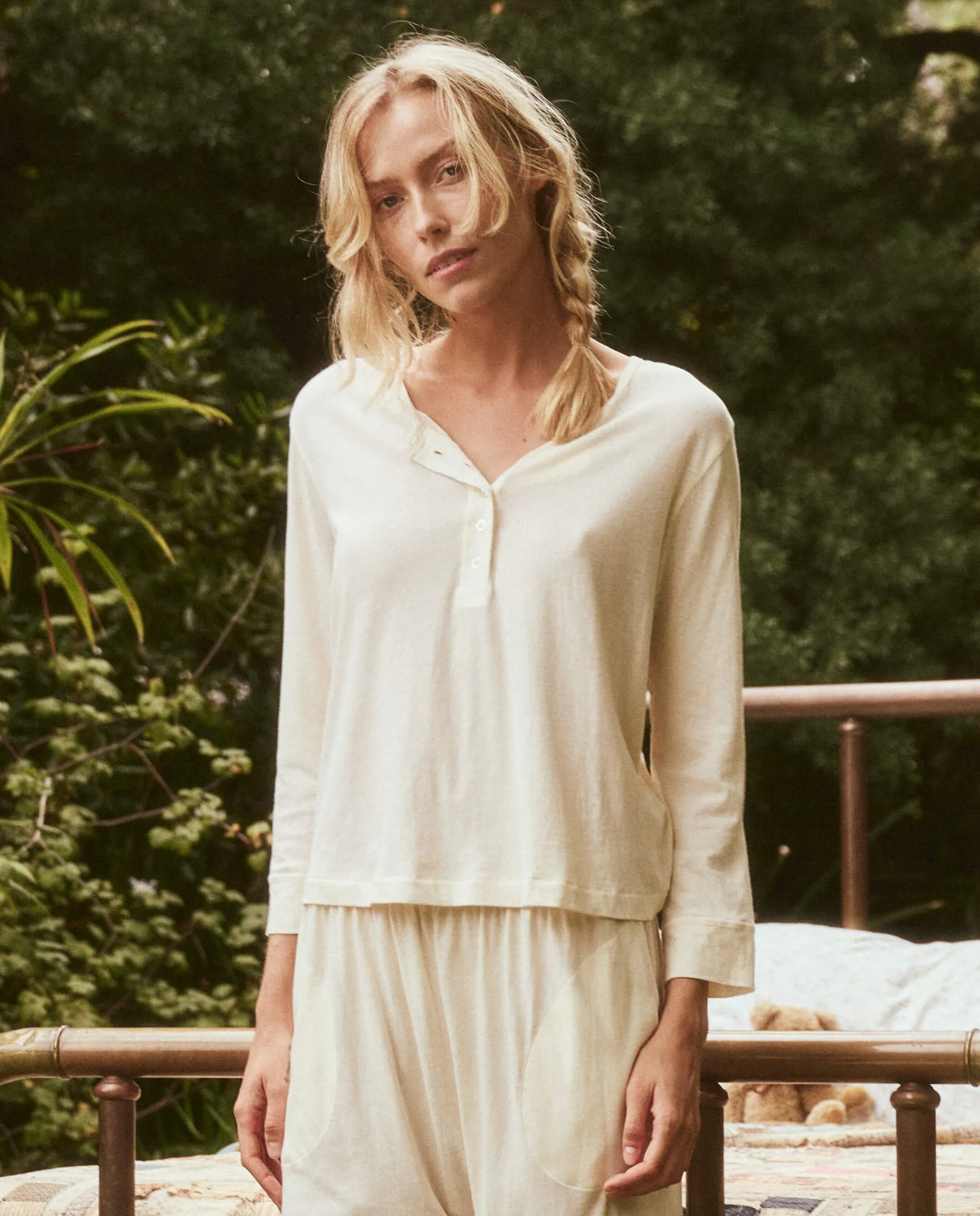 The Crop Sleep Henley.. -- Washed White sold by THE GREAT. product image thumbnail 5