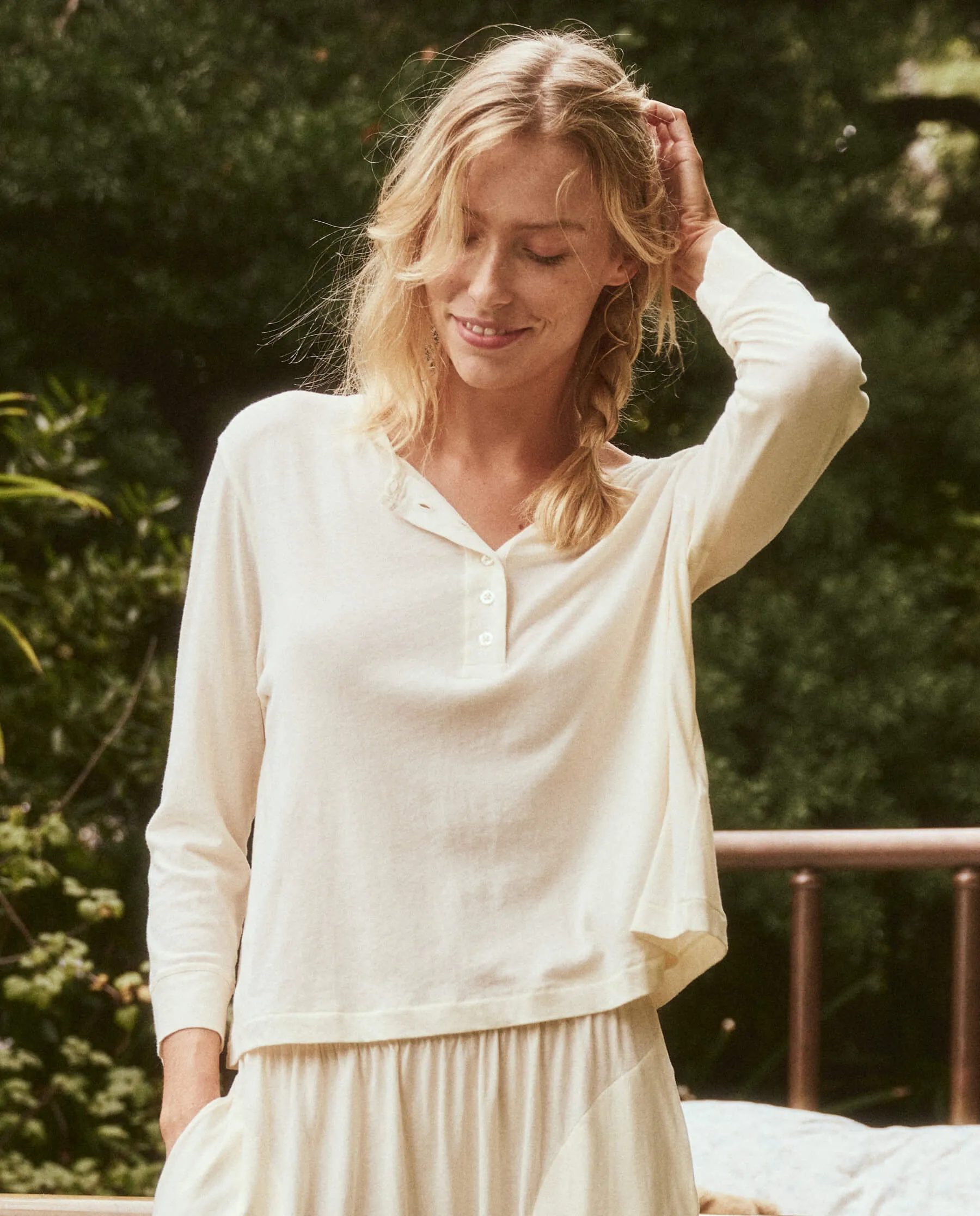 The Crop Sleep Henley.. -- Washed White sold by THE GREAT.