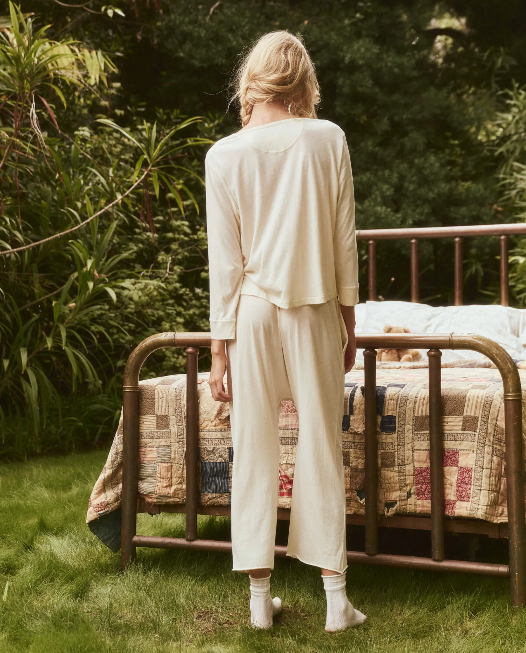 The Crop Sleep Henley.. -- Washed White sold by THE GREAT. product image thumbnail 4