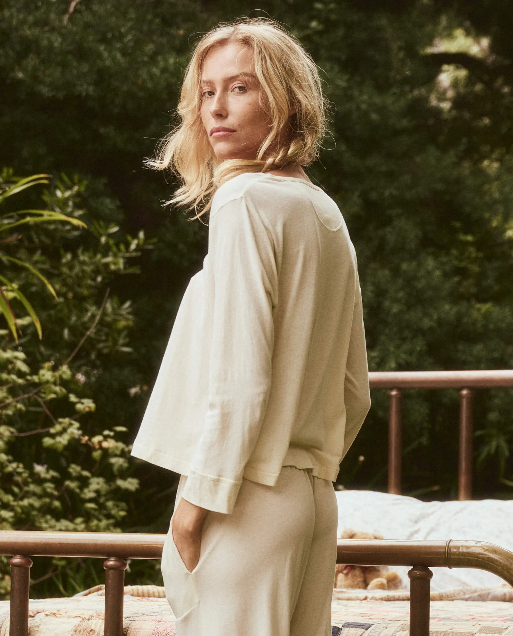 The Crop Sleep Henley.. -- Washed White sold by THE GREAT. product image thumbnail 2