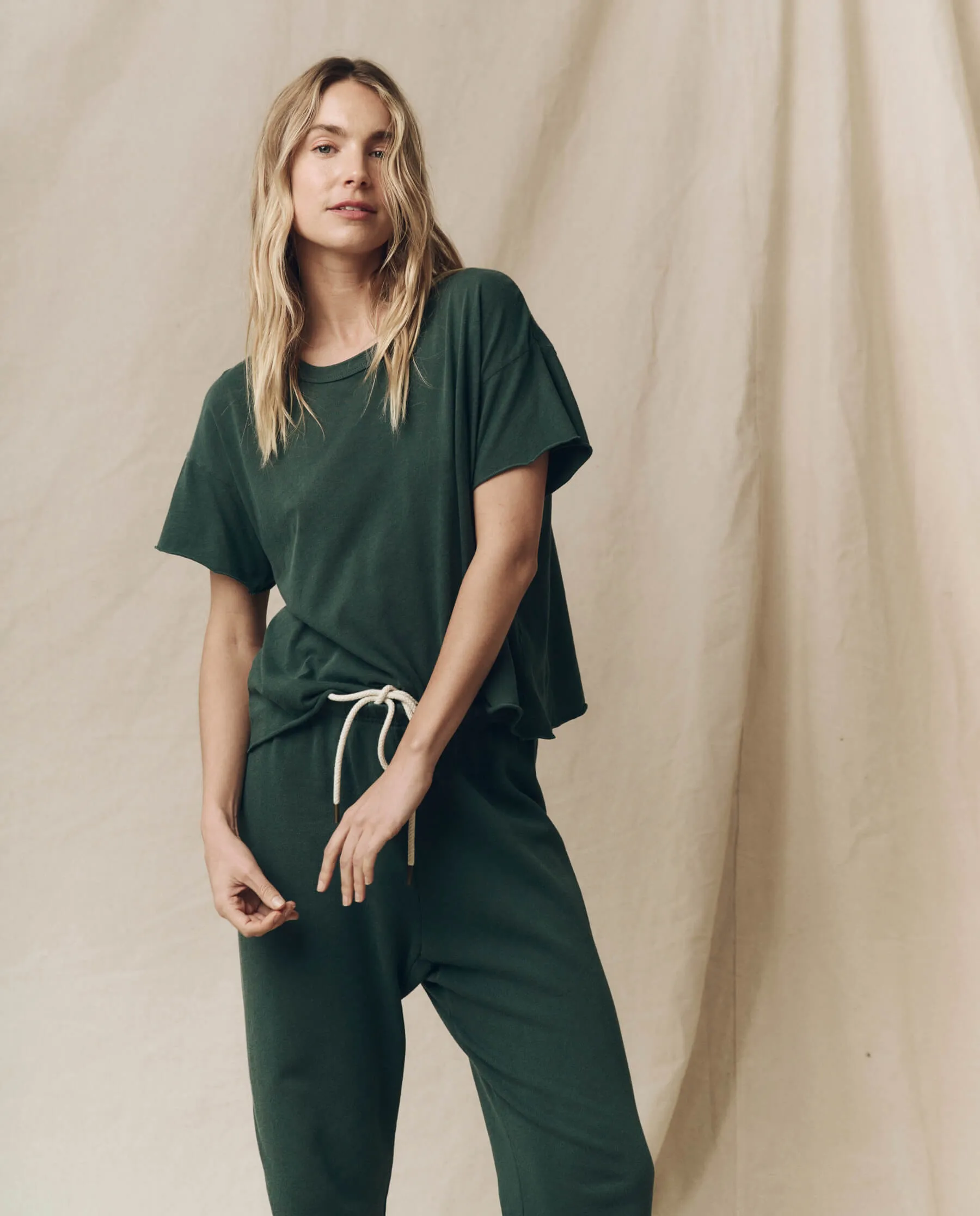 The Crop Tee. Solid -- Deep Sea Green sold by THE GREAT. product image thumbnail 4