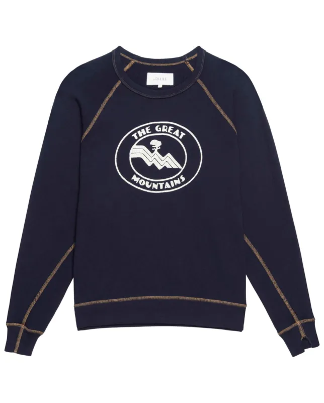 The College Sweatshirt. Graphic -- Stargazer Blue with Mountain Resort Graphic sold by THE GREAT.