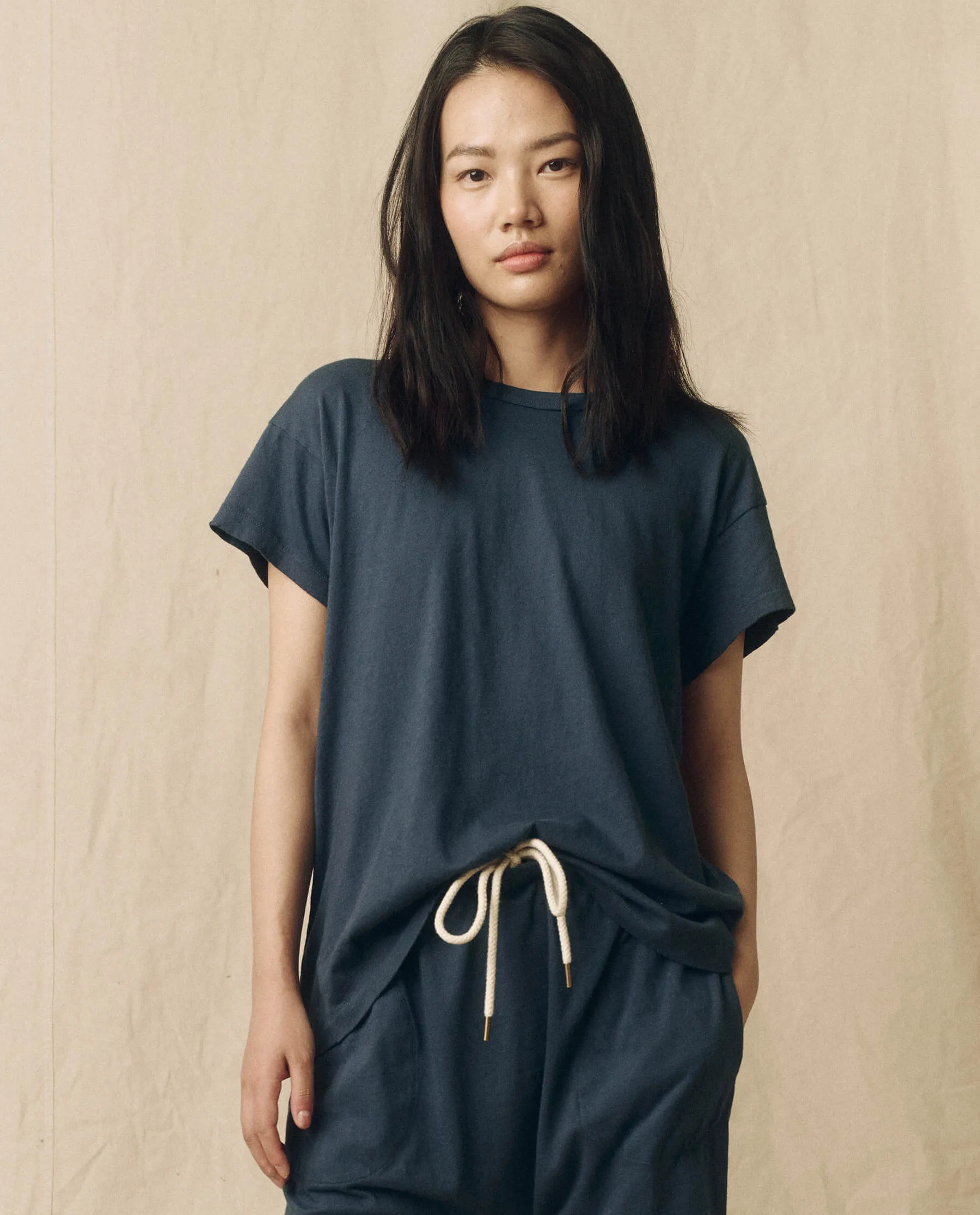 The Boxy Crew. Solid -- Nautical Navy sold by THE GREAT.