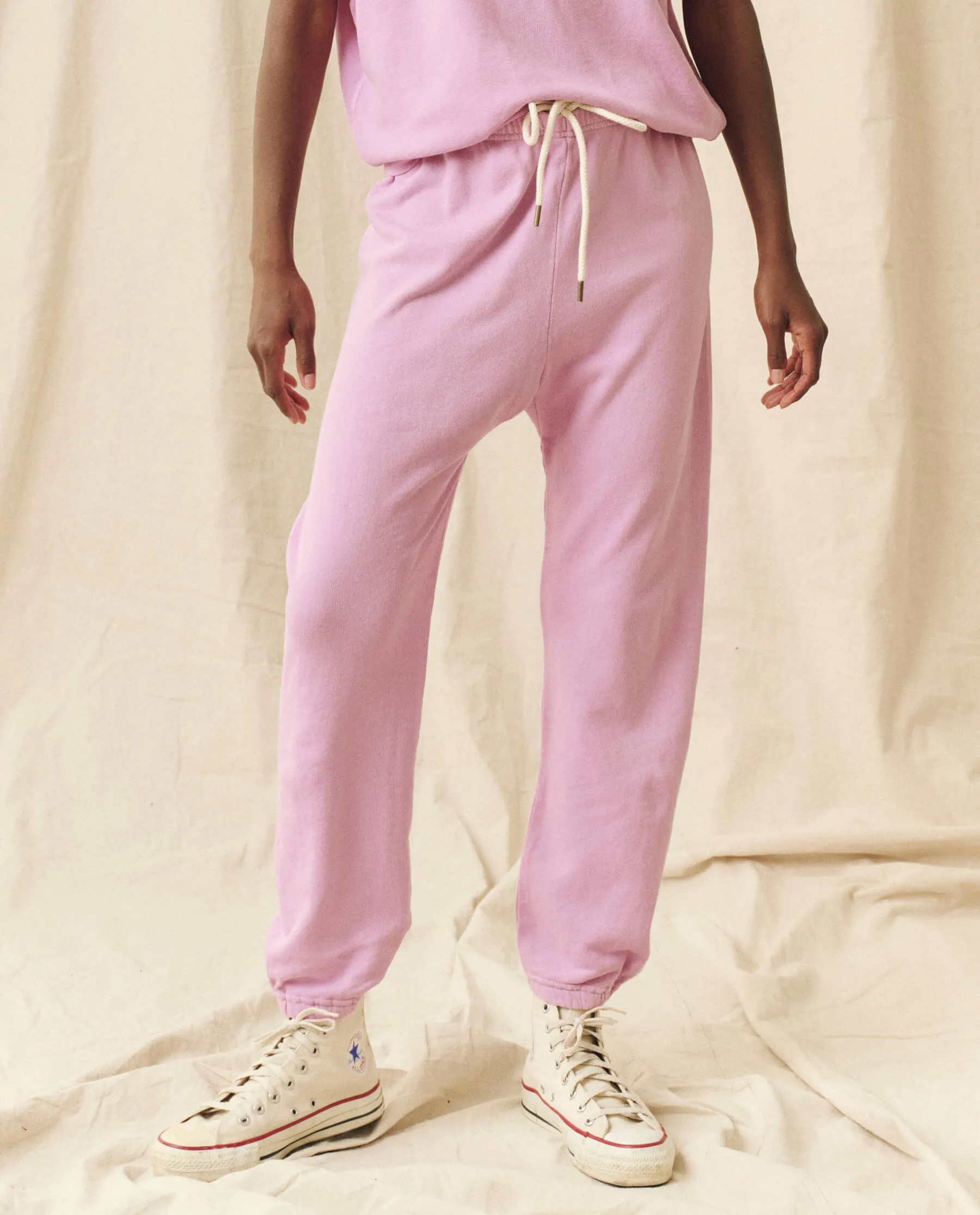 The Stadium Sweatpant. Solid -- Lilac Blossom sold by THE GREAT.