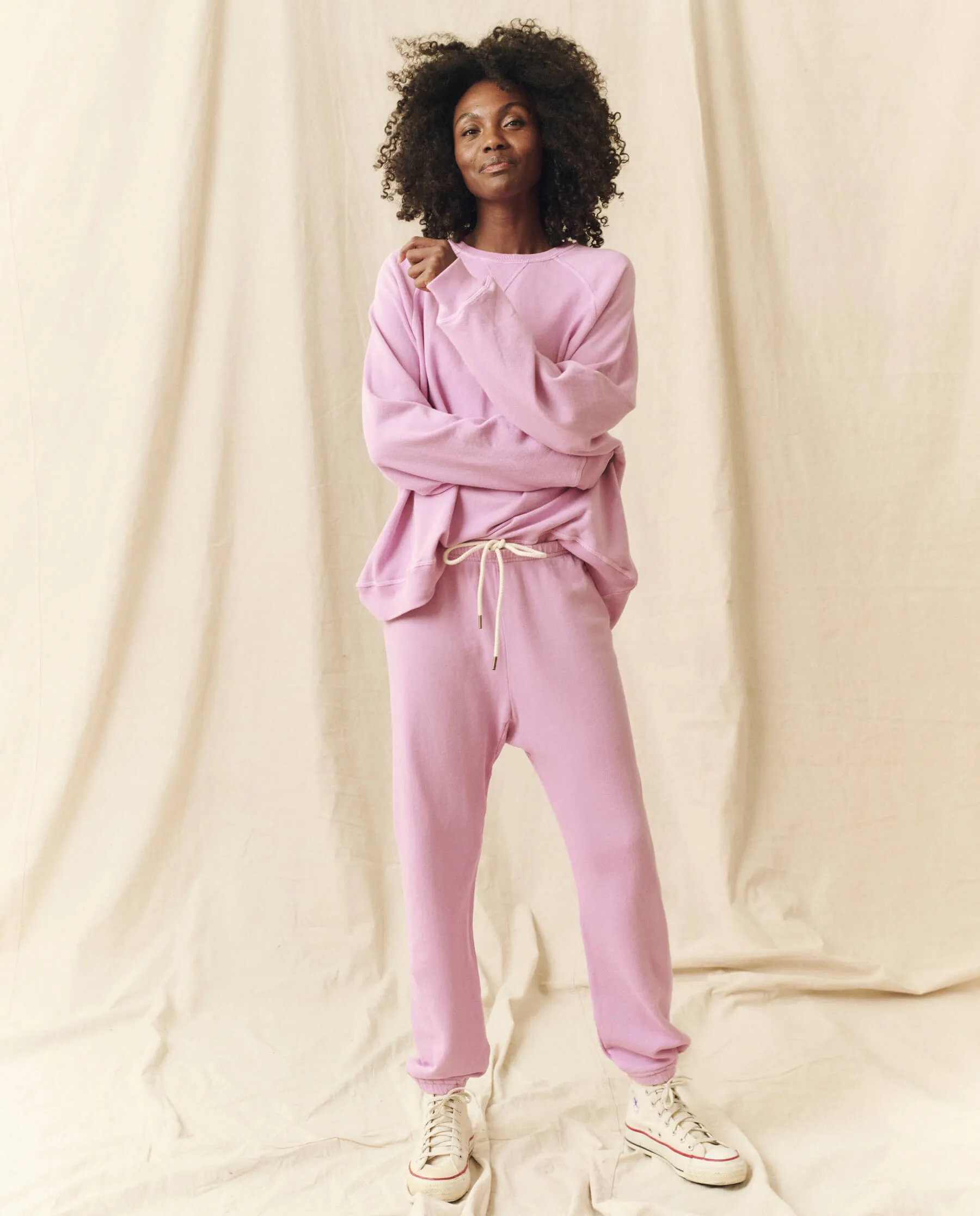 The Stadium Sweatpant. Solid -- Lilac Blossom sold by THE GREAT. product image thumbnail 5