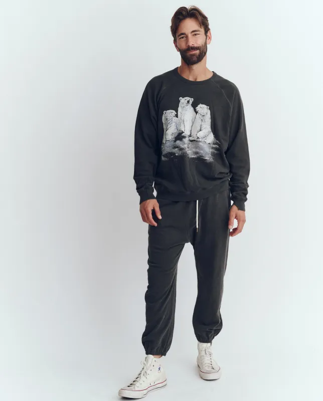 The Men's College Sweatshirt. Graphic -- Washed Black with Polar Bear Graphic sold by THE GREAT.