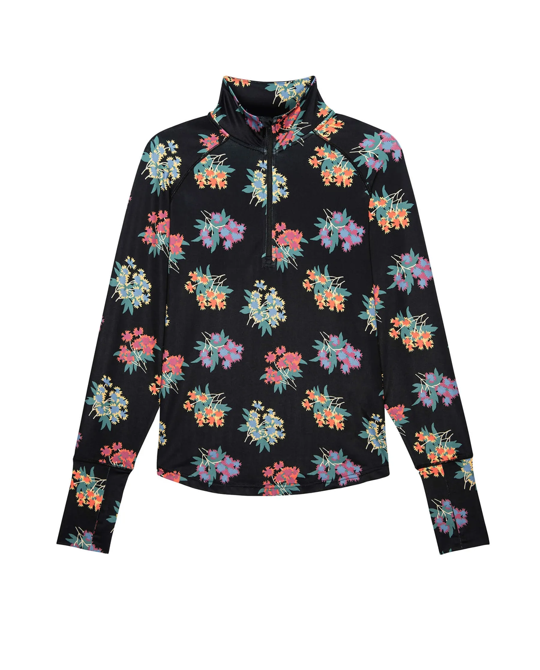 The Quarter Zip Trail Pullover. -- Black Palisade Floral sold by THE GREAT.