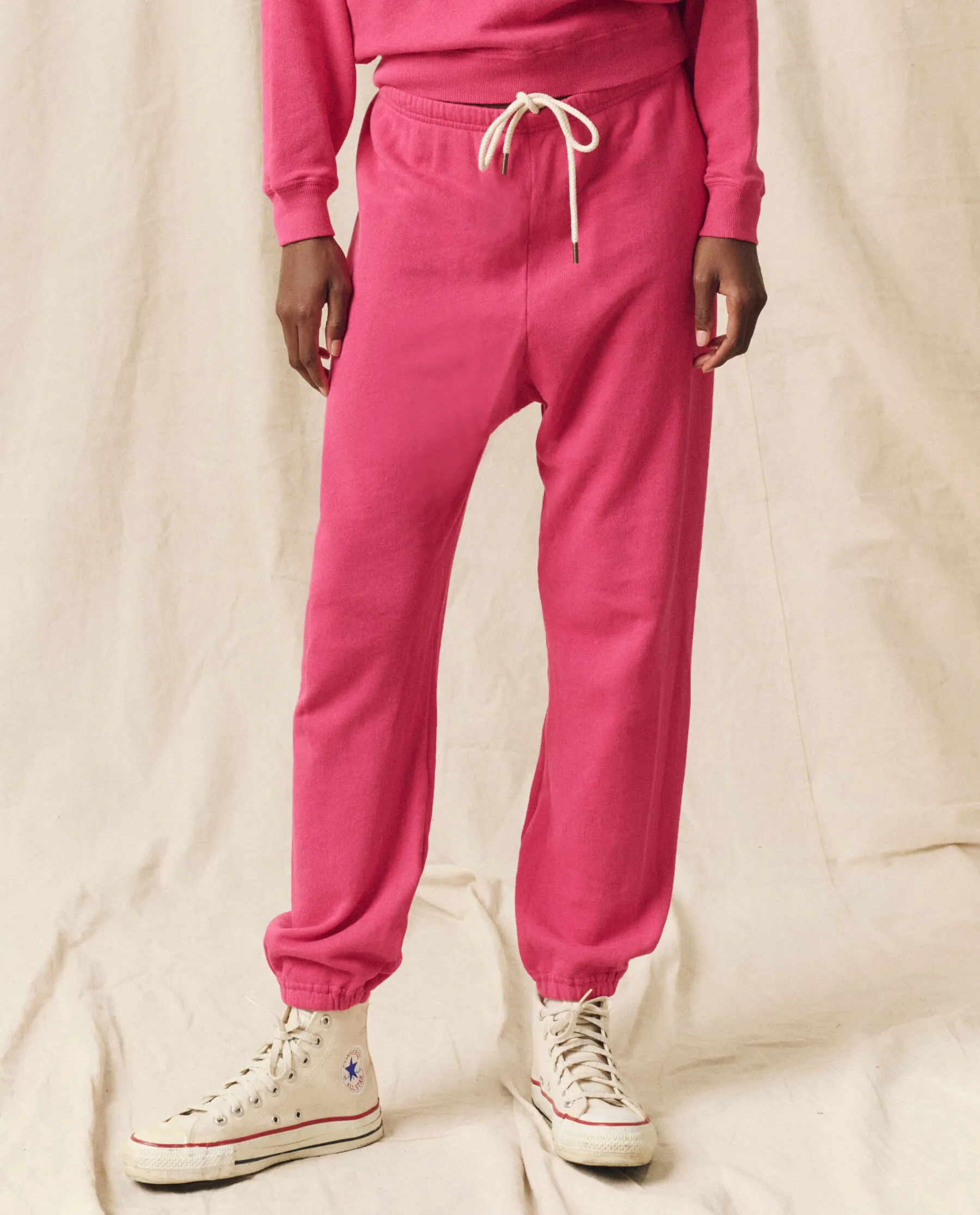 The Stadium Sweatpant. Solid -- Fuchsia sold by THE GREAT.