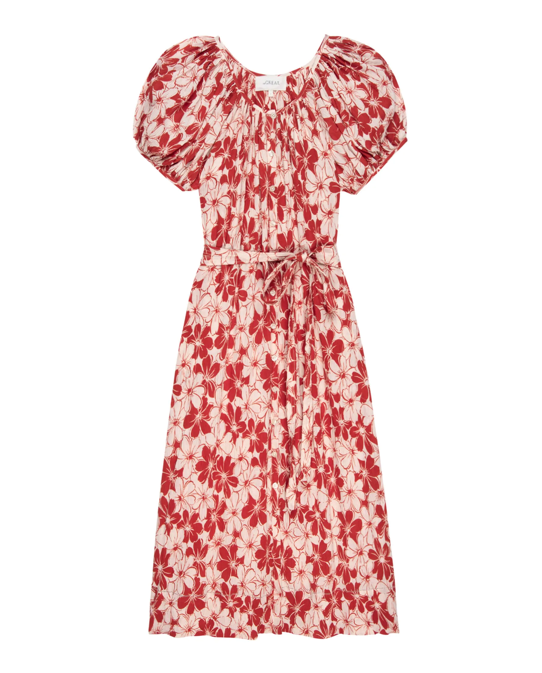 The Seascape Dress. -- Burnt Red Hibiscus Flower sold by THE GREAT.