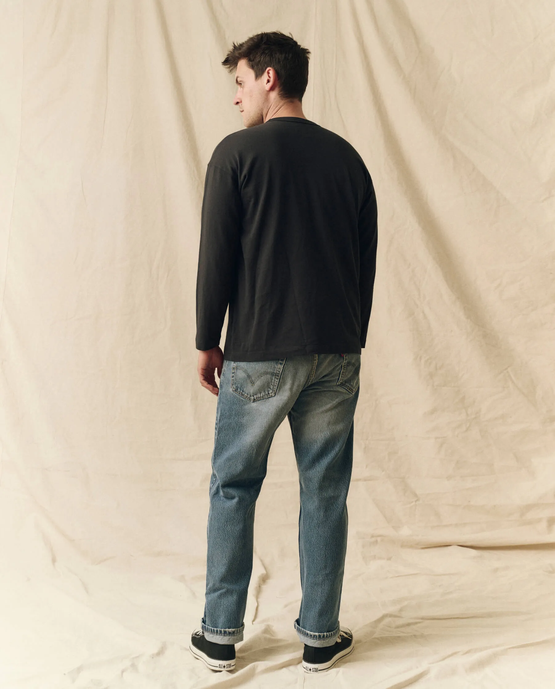 The Men's Pure Knits Long Sleeve Boxy Crew. Solid -- Almost Black sold by THE GREAT. product image thumbnail 3