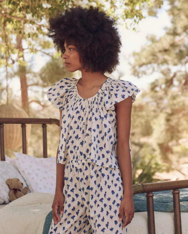 The Flutter Sleeve Sleep Top. -- Early Dawn Floral sold by THE GREAT.