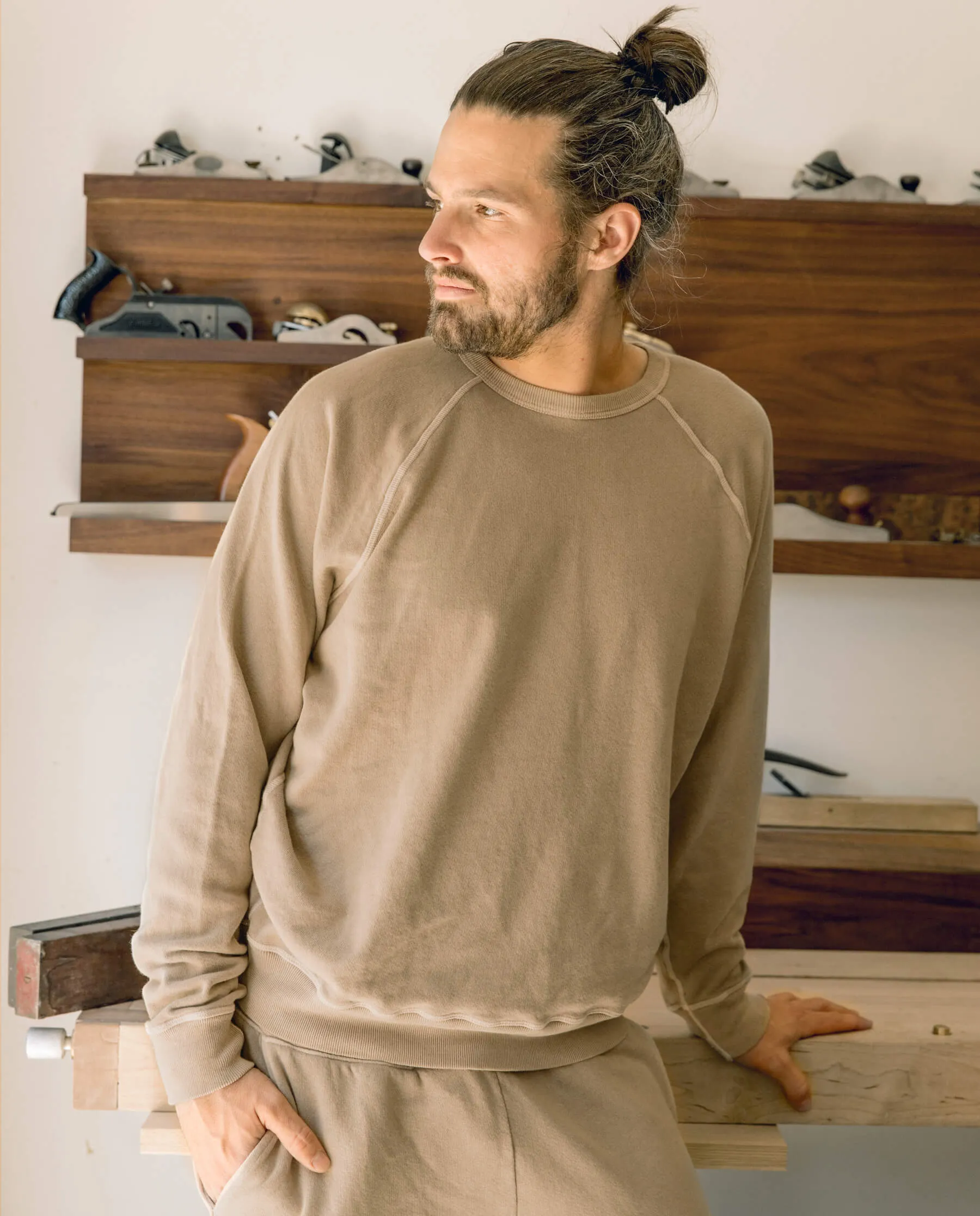 The Men's College Sweatshirt. -- Fawn sold by THE GREAT.