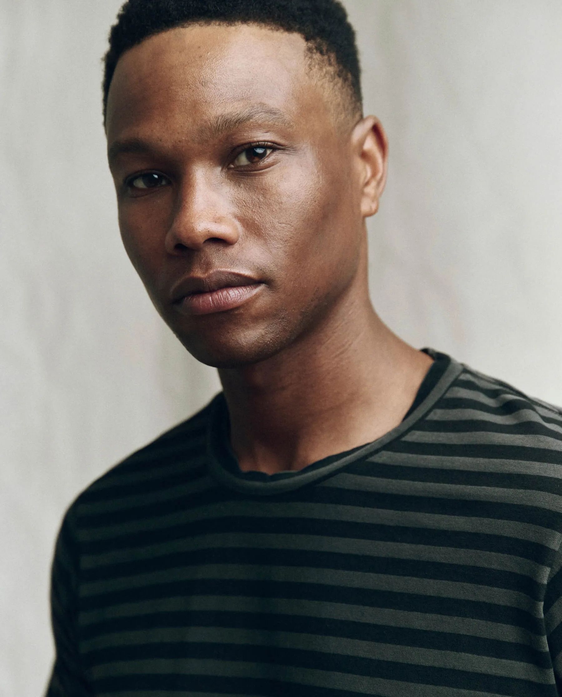 The Men's Slim Tee. -- Black and Charcoal Stripe sold by THE GREAT. product image thumbnail 3