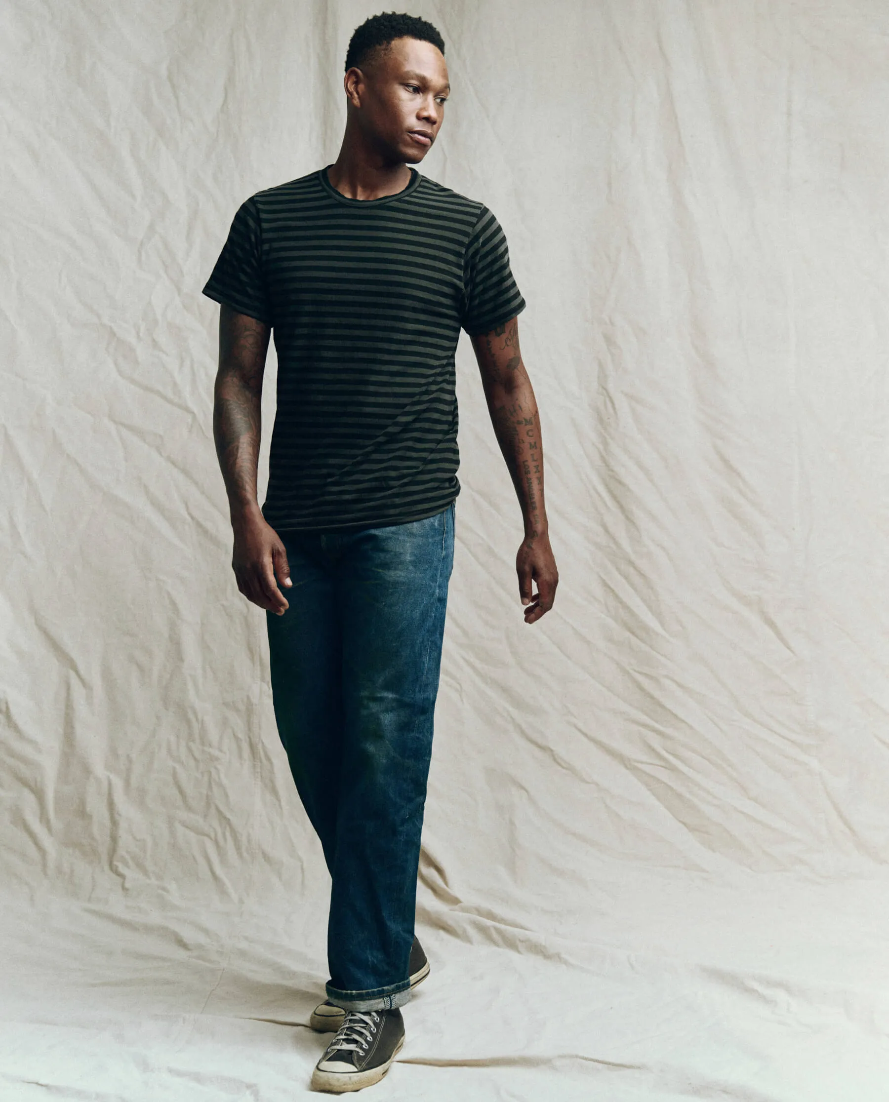 The Men's Slim Tee. -- Black and Charcoal Stripe sold by THE GREAT. product image thumbnail 5