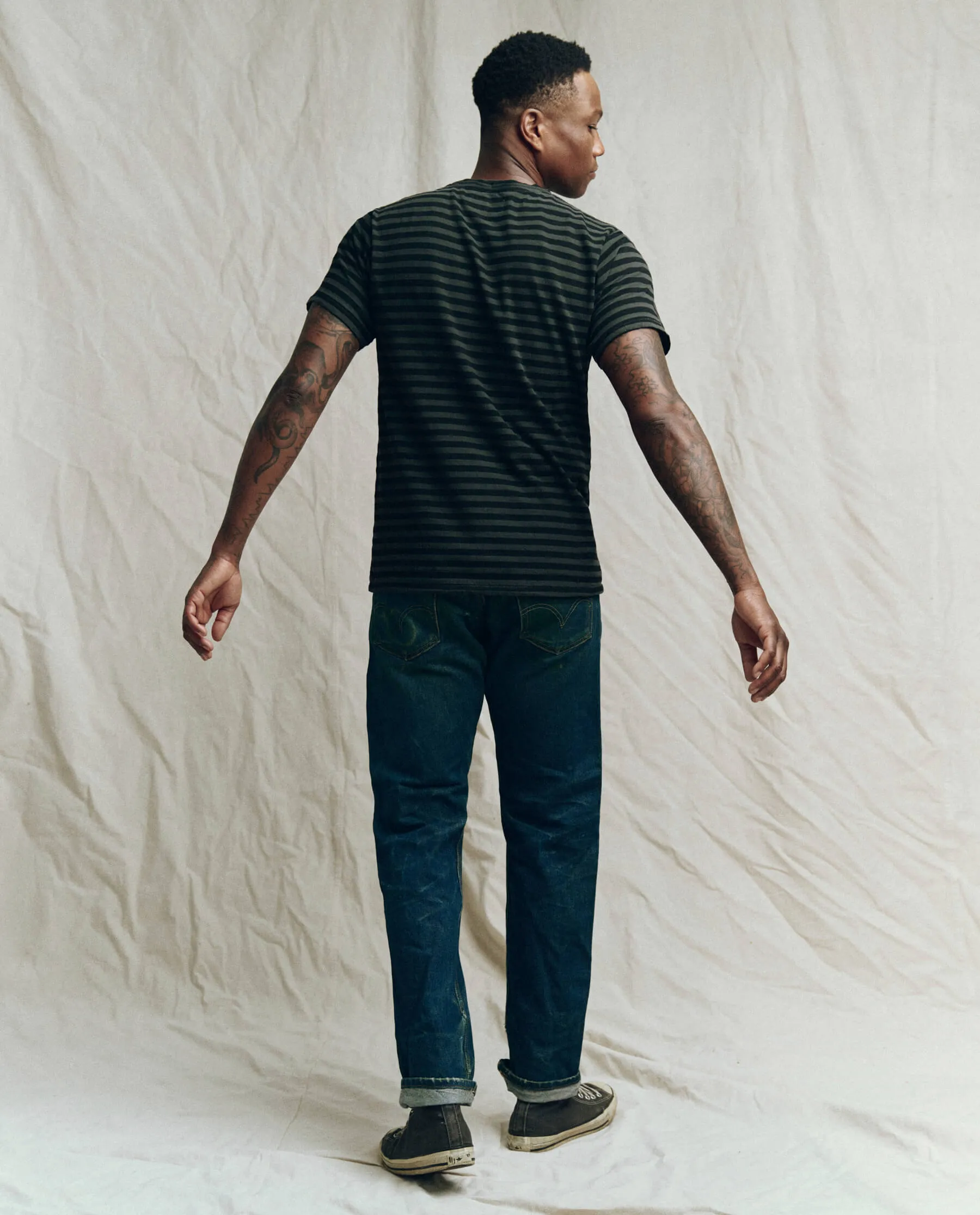 The Men's Slim Tee. -- Black and Charcoal Stripe sold by THE GREAT. product image thumbnail 4