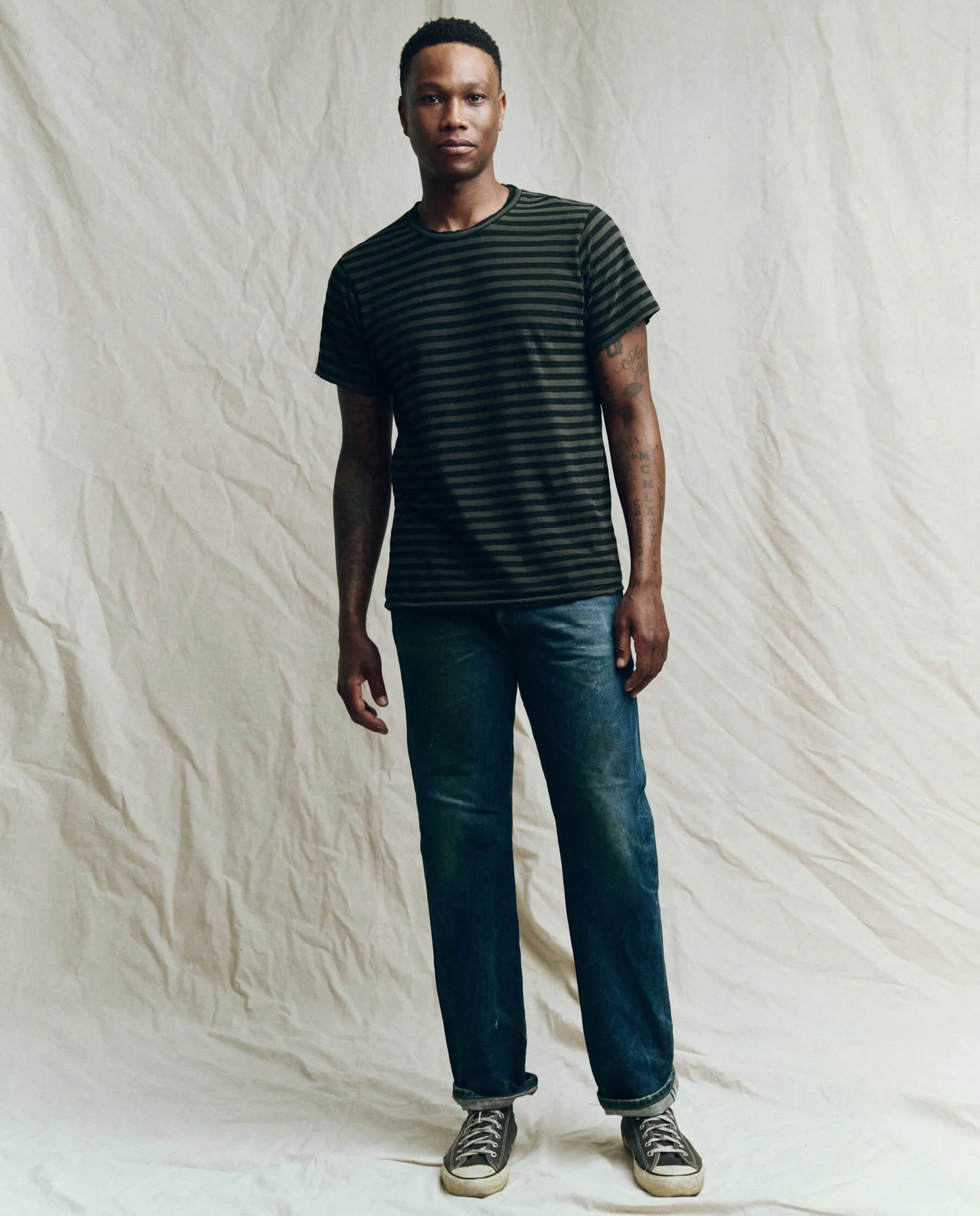 The Men's Slim Tee. -- Black and Charcoal Stripe sold by THE GREAT. product image thumbnail 2
