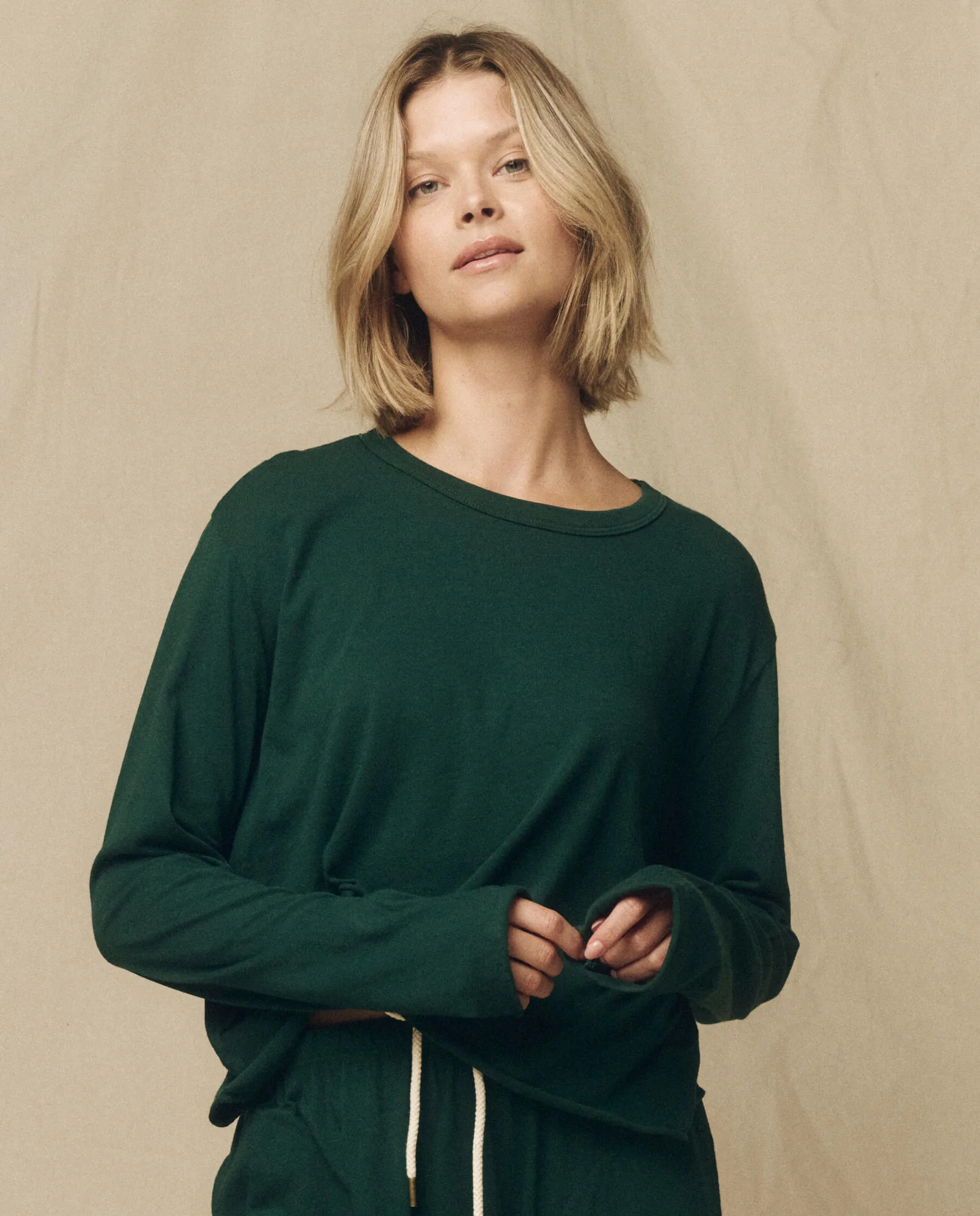 The Long Sleeve Crop Tee. -- Green Grove sold by THE GREAT. product image thumbnail 2