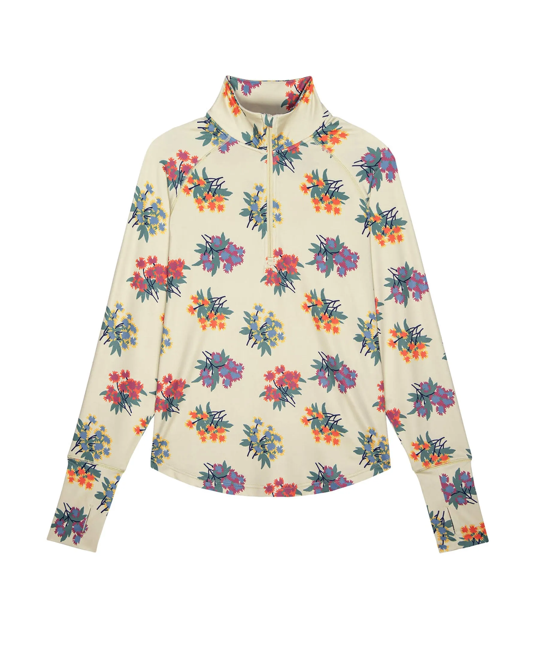 The Quarter Zip Trail Pullover. -- Pale Khaki Palisade Floral sold by THE GREAT.