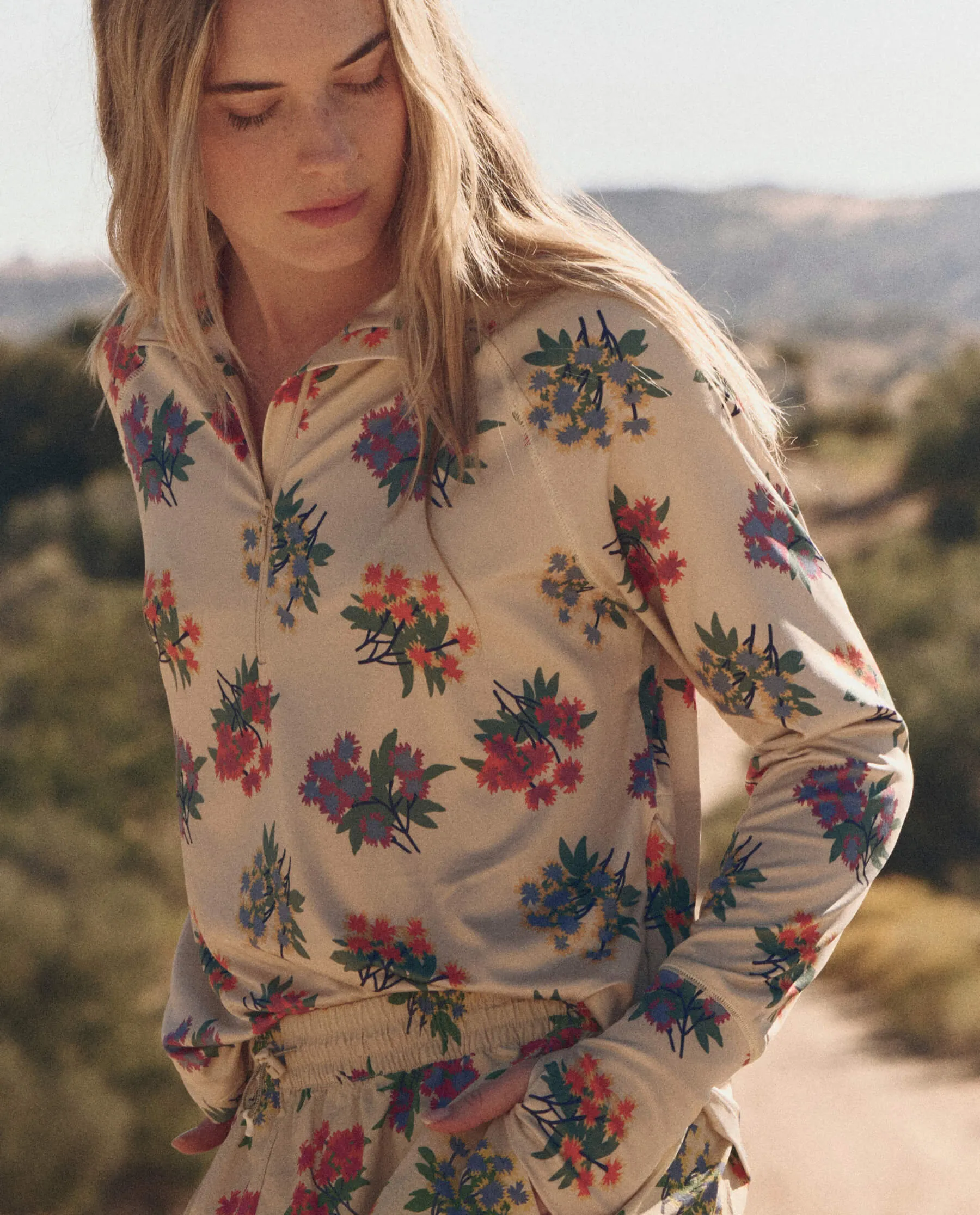 The Quarter Zip Trail Pullover. -- Pale Khaki Palisade Floral sold by THE GREAT. product image thumbnail 2