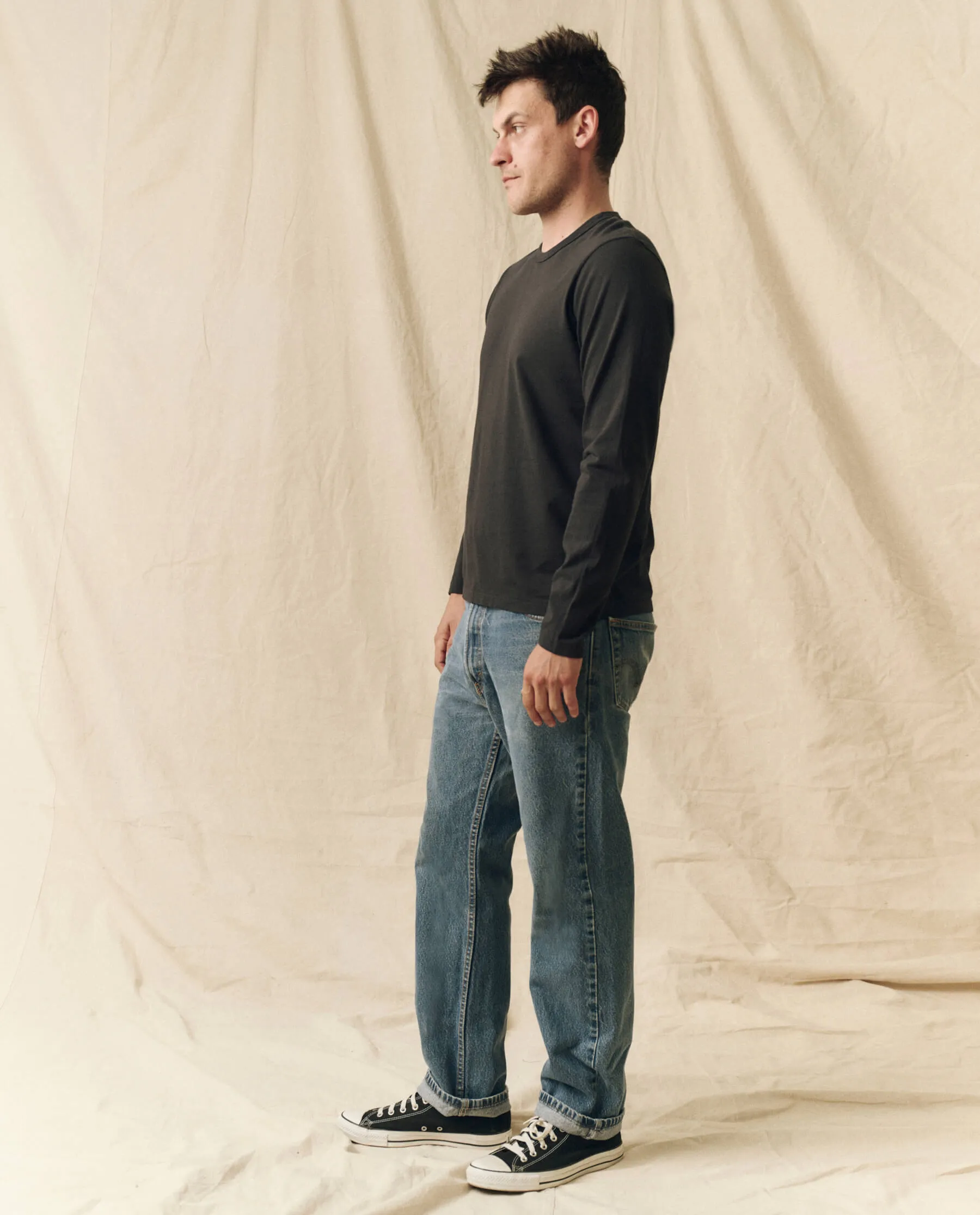 The Men's Pure Knits Long Sleeve Slim Crew. Solid -- Almost Black sold by THE GREAT. product image thumbnail 3