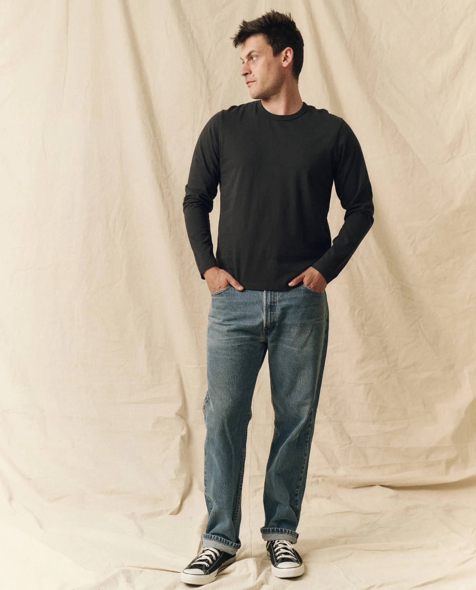 The Men's Pure Knits Long Sleeve Slim Crew. Solid -- Almost Black sold by THE GREAT. product image thumbnail 5