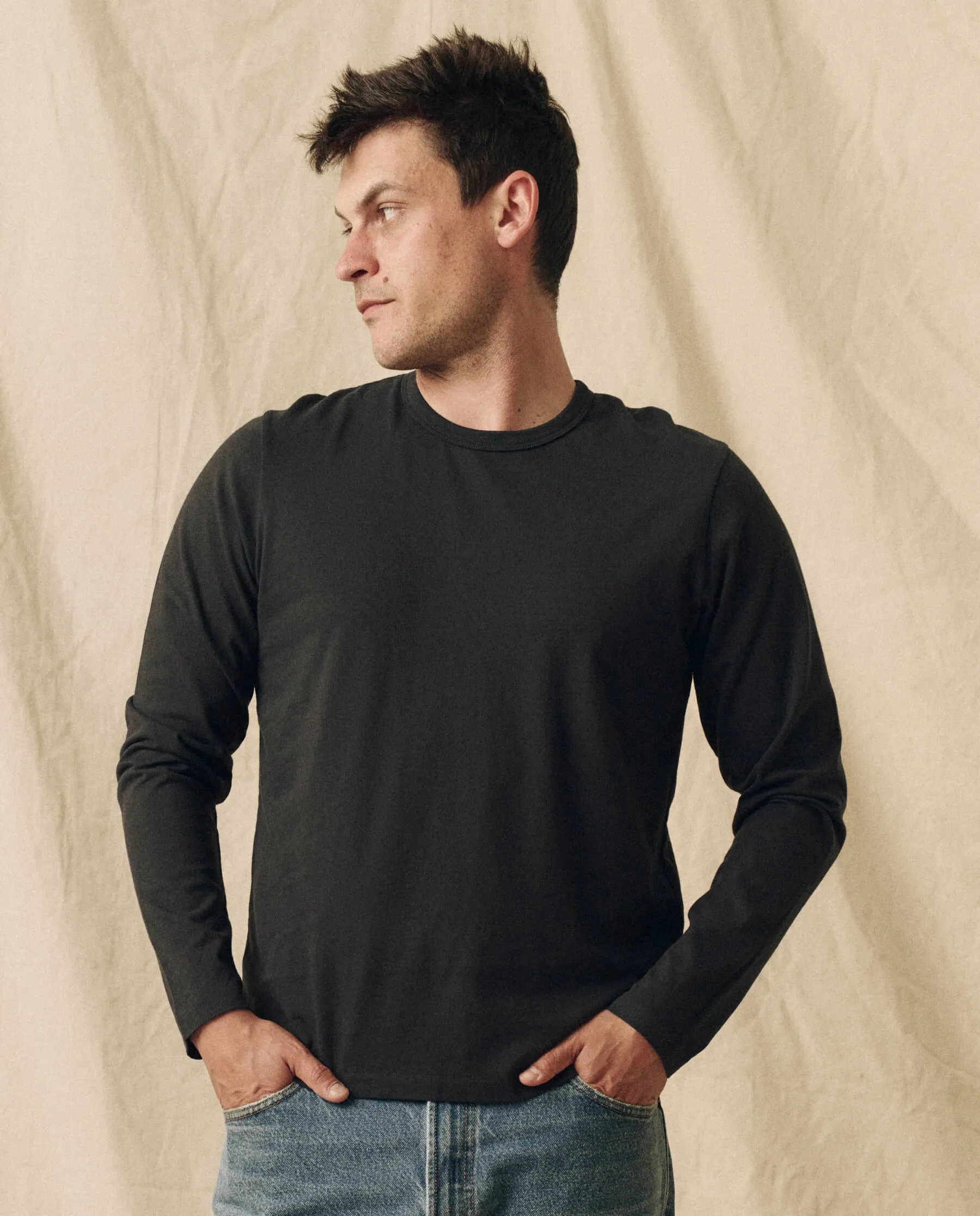 The Men's Pure Knits Long Sleeve Slim Crew. Solid -- Almost Black sold by THE GREAT. product image thumbnail 2