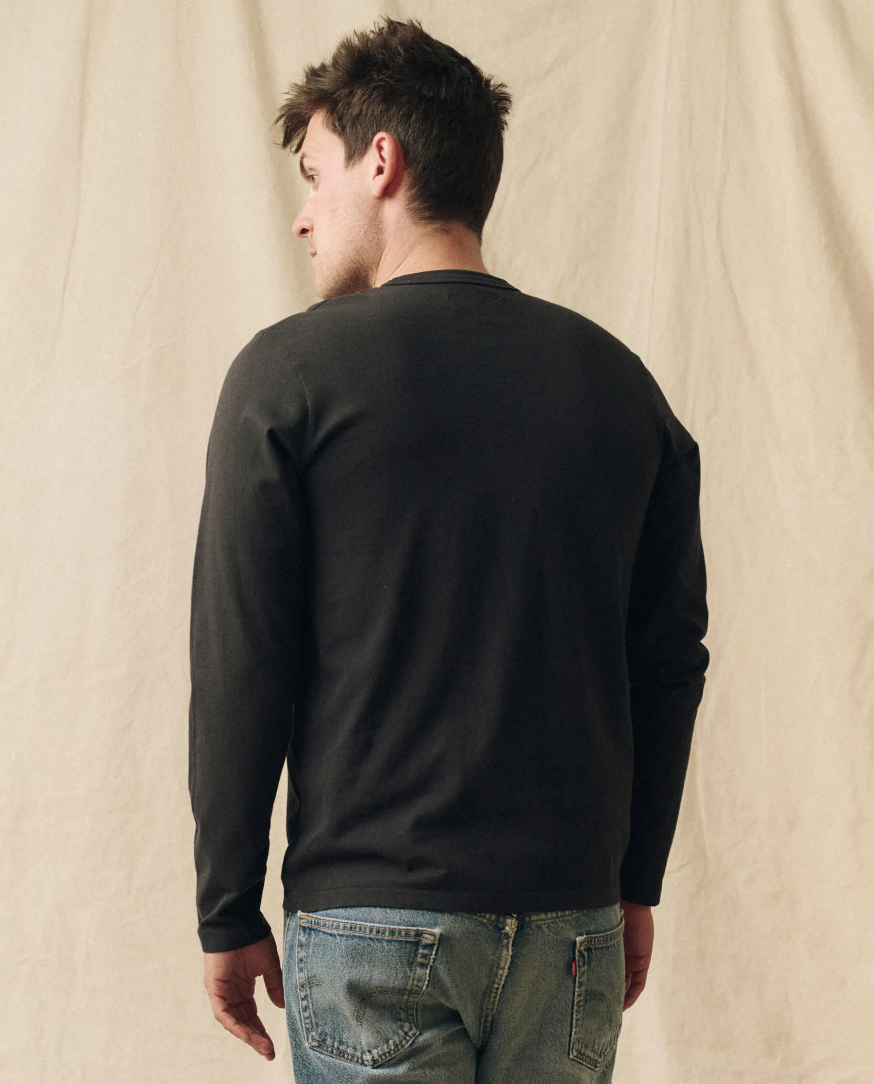 The Men's Pure Knits Long Sleeve Slim Crew. Solid -- Almost Black sold by THE GREAT. product image thumbnail 4