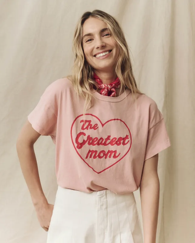 The Greatest Mom Boxy Crew. Graphic -- Pale Blush with Red sold by THE GREAT.