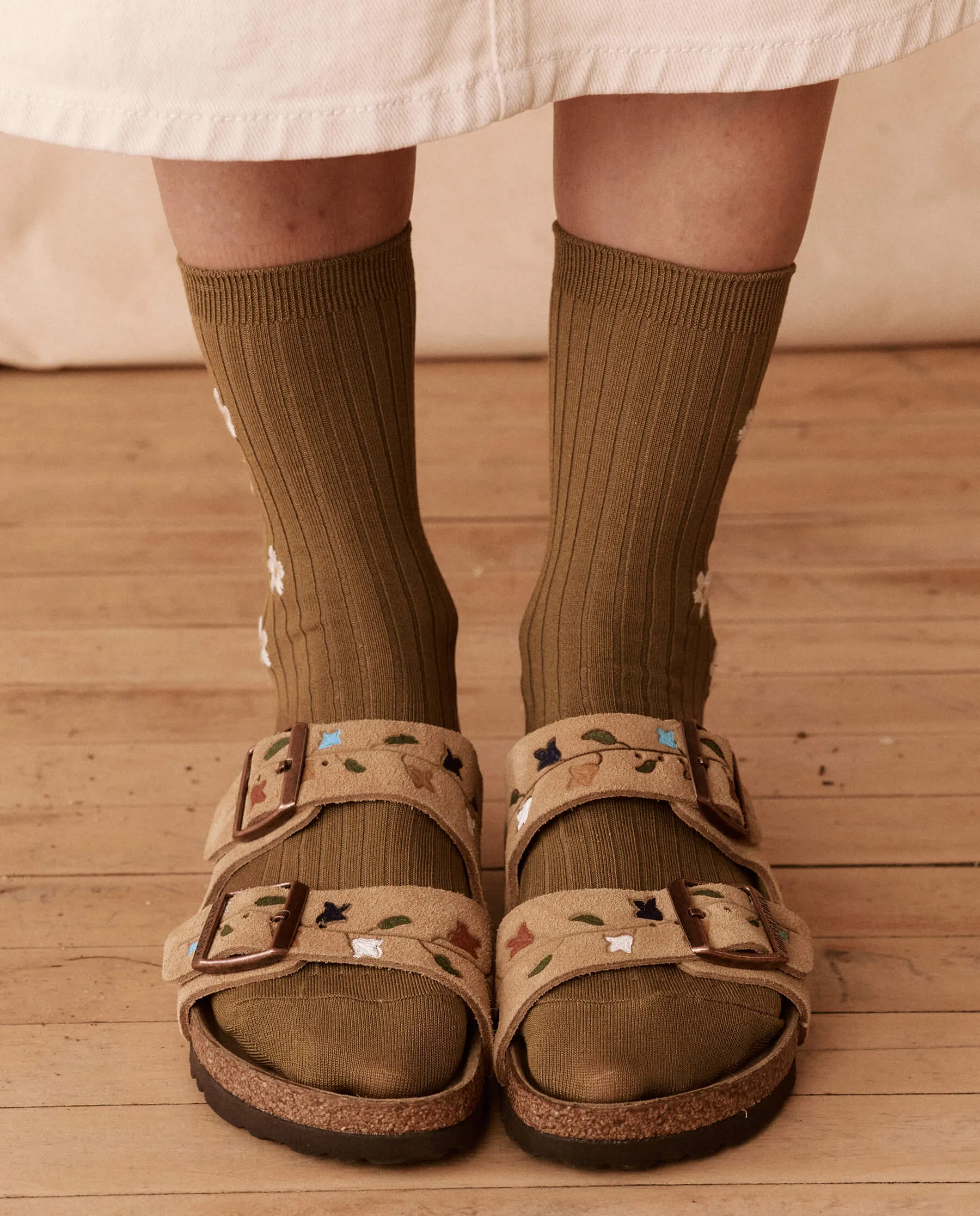 The BIRKENSTOCK Arizona with Hand Painted Tooled Tulip. -- Latte Cream with Multi sold by THE GREAT. product image thumbnail 2