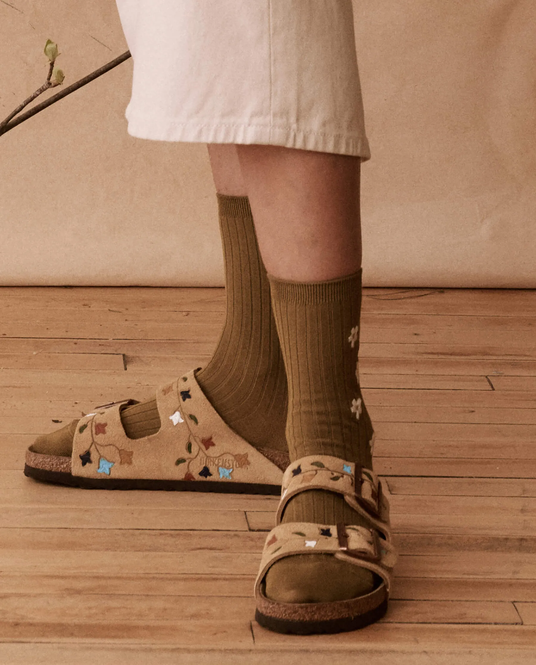 The BIRKENSTOCK Arizona with Hand Painted Tooled Tulip. -- Latte Cream with Multi sold by THE GREAT. product image thumbnail 3