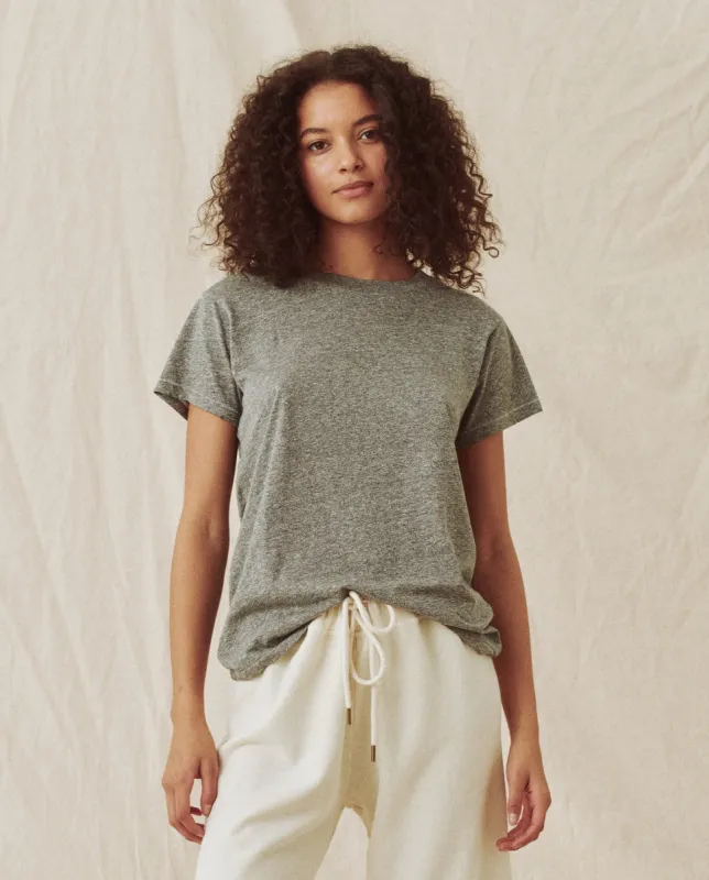 The Slim Tee. Solid -- Heather Grey sold by THE GREAT.
