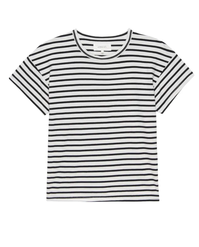 The Boxy Crew. Novelty -- Black and Cream Gondola Stripe sold by THE GREAT.