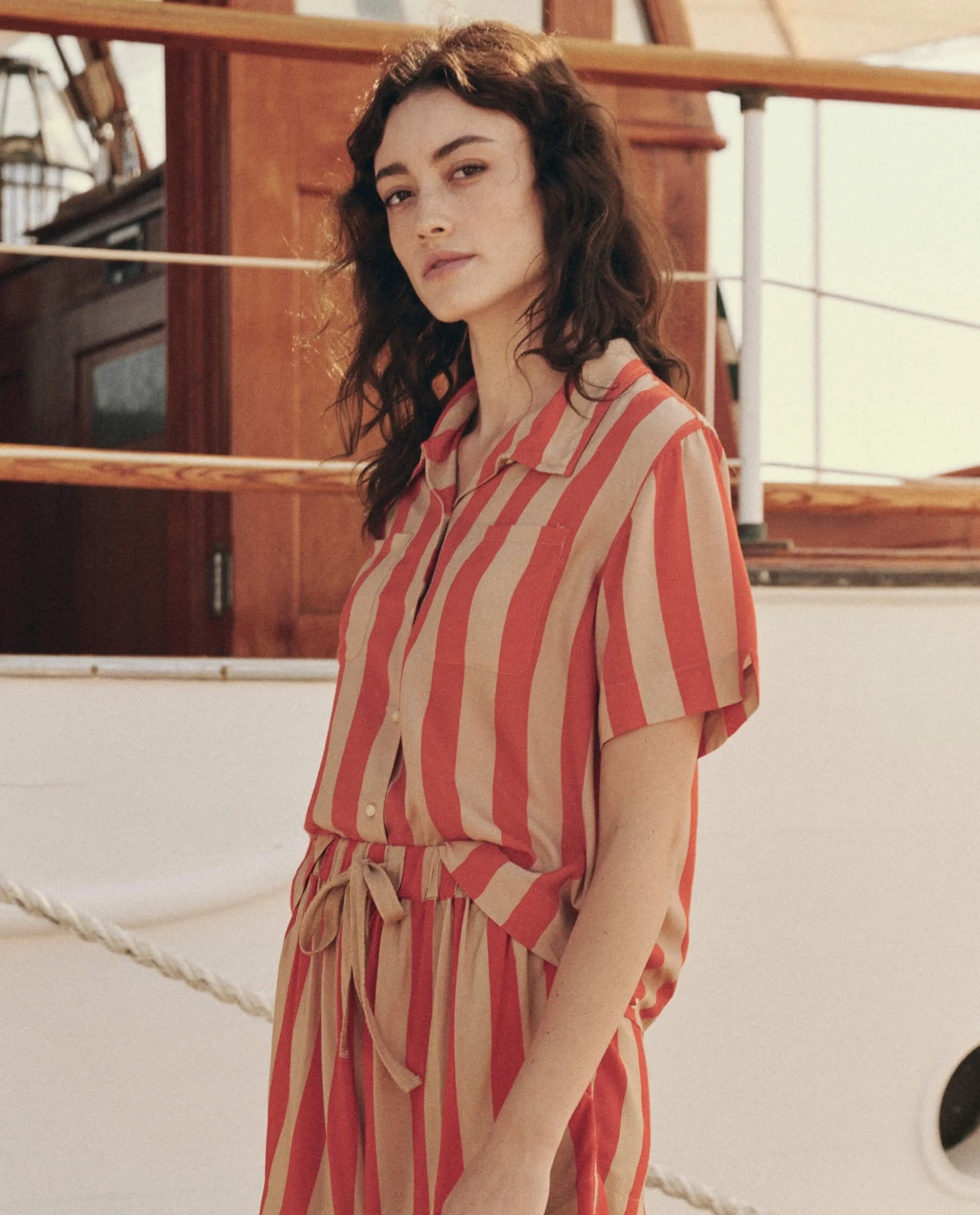 The Bowling Shirt. -- Sunset Stripe sold by THE GREAT. product image thumbnail 4