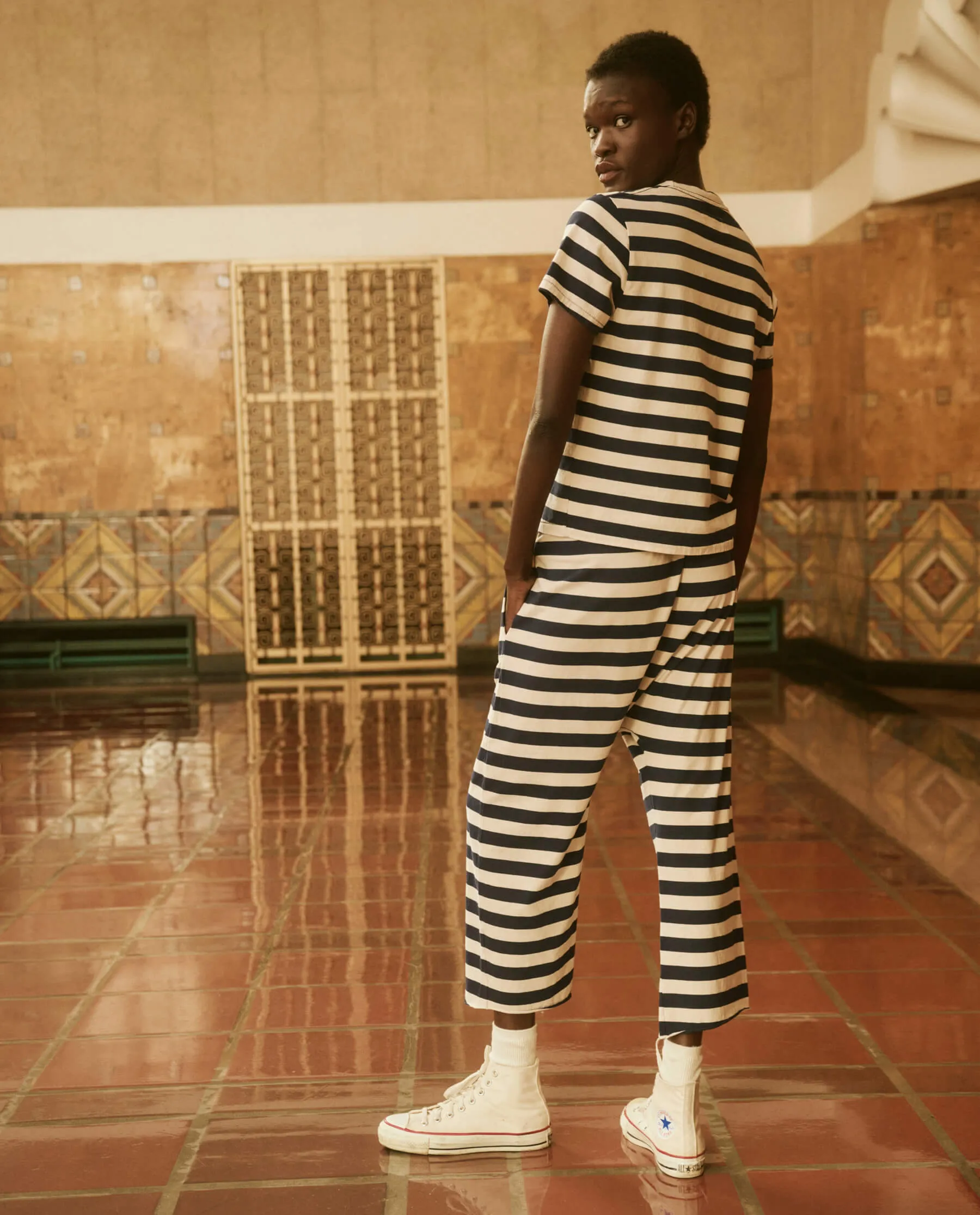 The Jersey Crop. -- Navy and Cream Scholar Stripe sold by THE GREAT. product image thumbnail 4