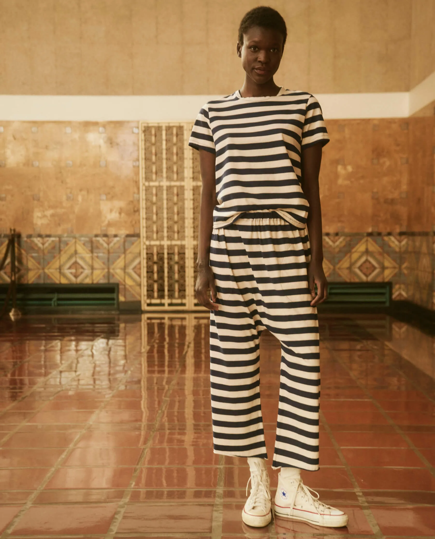 The Jersey Crop. -- Navy and Cream Scholar Stripe sold by THE GREAT. product image thumbnail 2