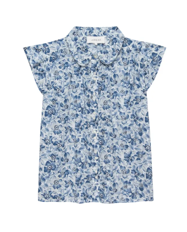 The Wren Top. -- Light Sky Pressed Floral Print sold by THE GREAT.