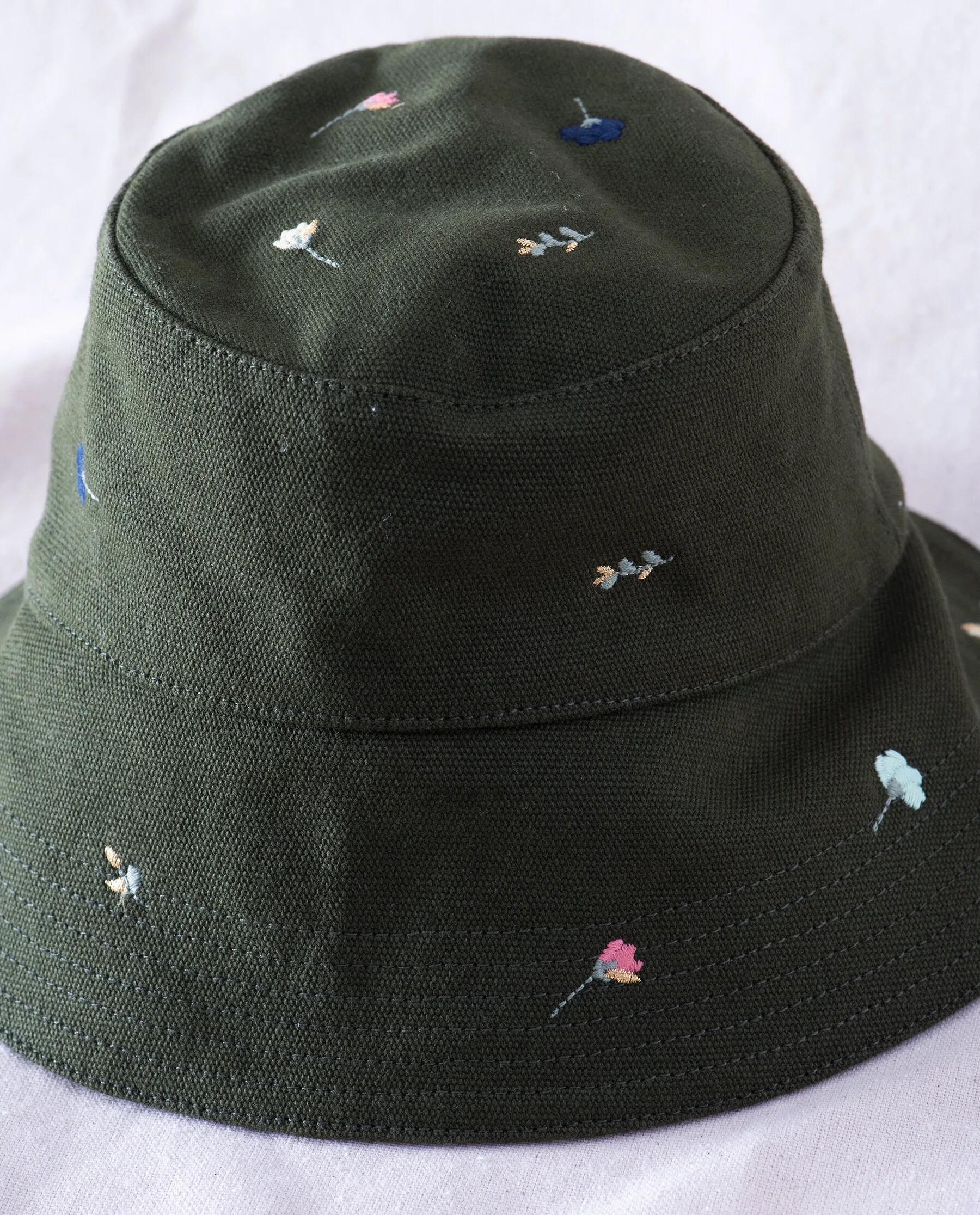 The Bucket Hat. -- Army with Tossed Floral Embroidery sold by THE GREAT. product image thumbnail 3