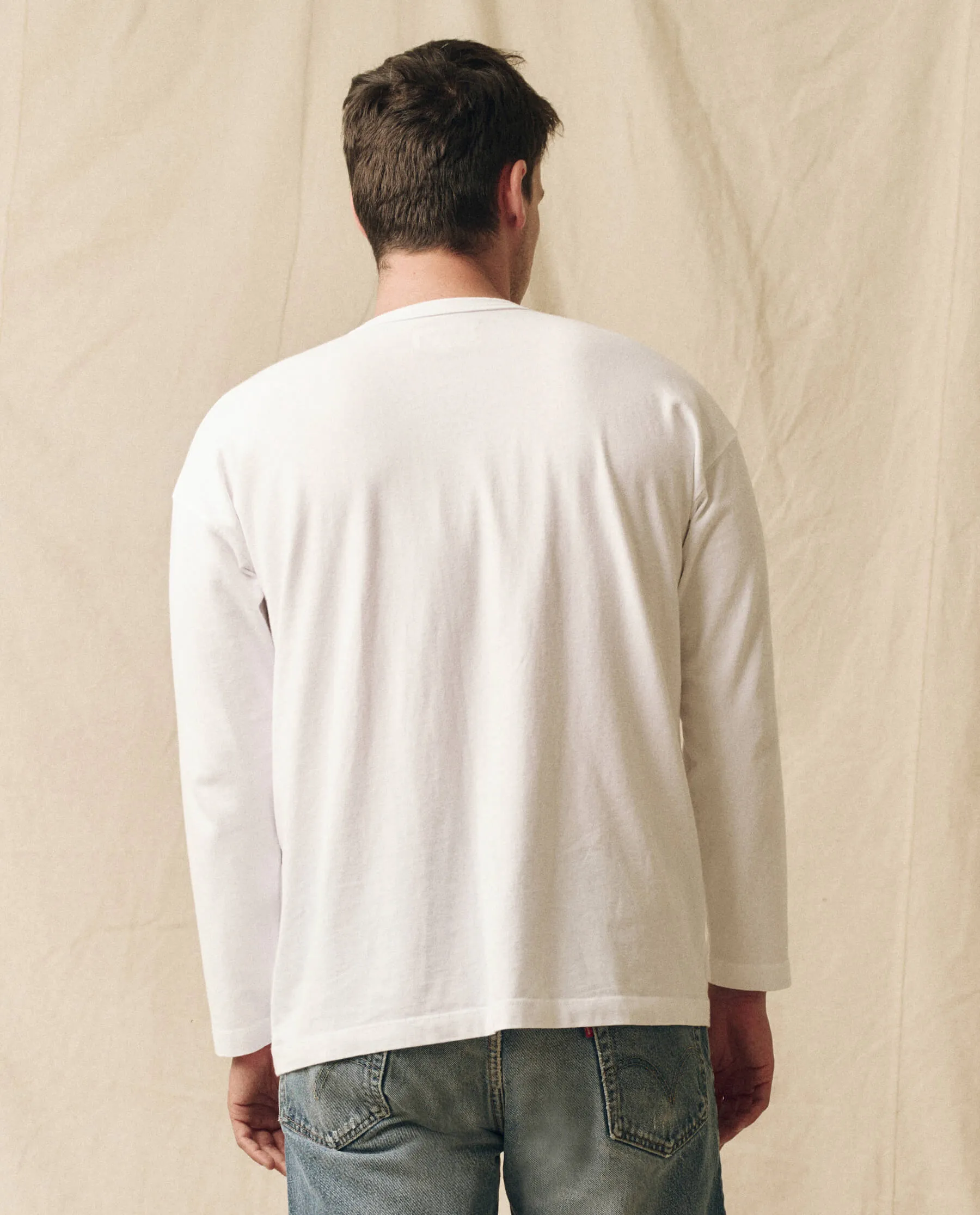 The Men's Pure Knits Long Sleeve Boxy Crew. Solid -- True White sold by THE GREAT. product image thumbnail 3