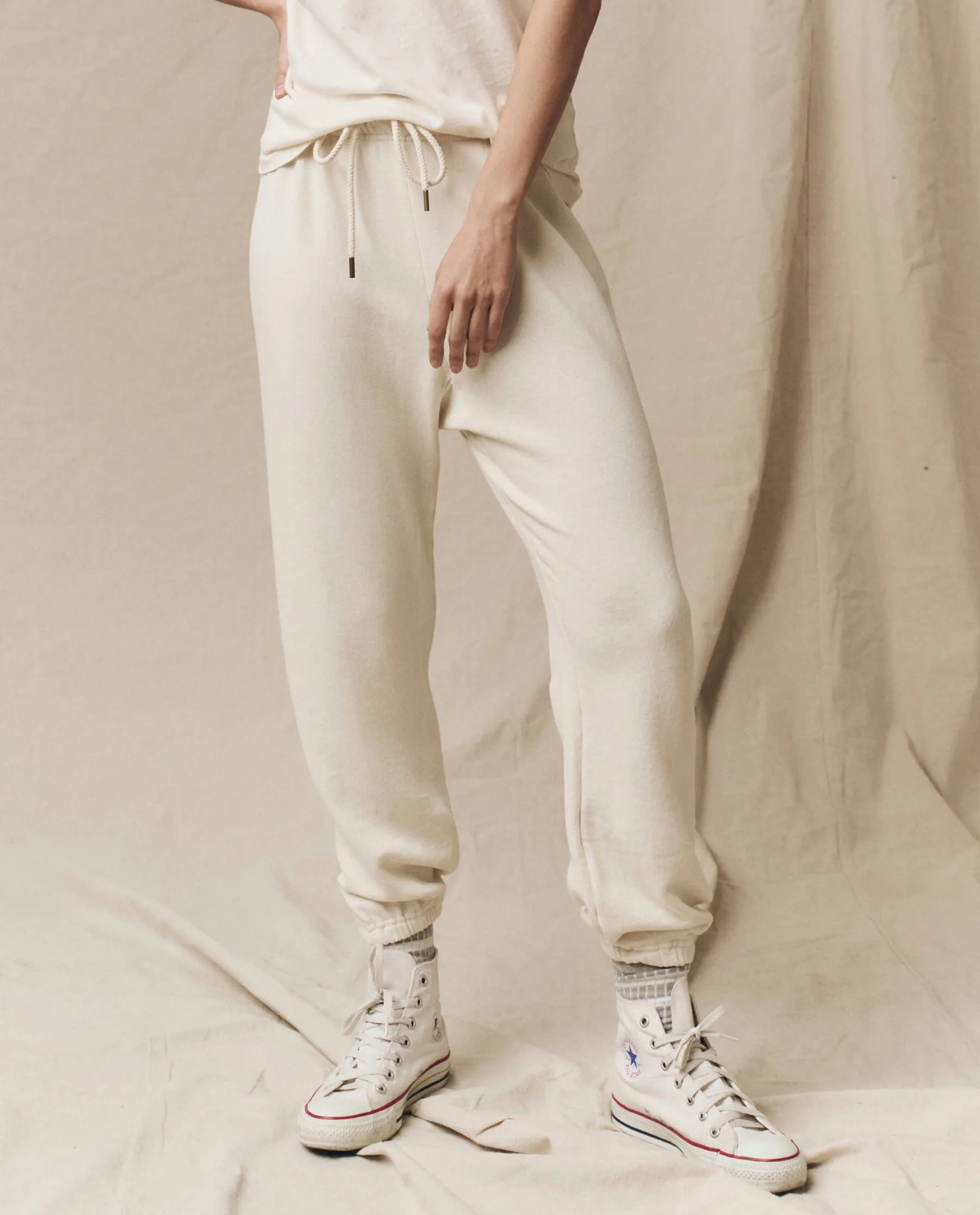 The Stadium Sweatpant. Solid -- Washed White sold by THE GREAT.