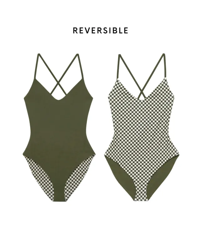 The Reversible Lace Up One Piece. -- Army and Light Army Check sold by THE GREAT.