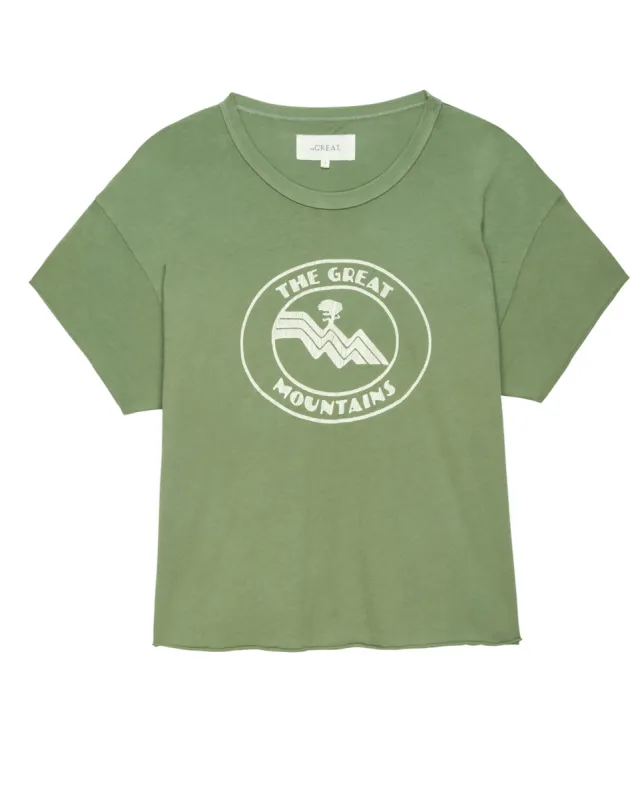 The Crop Tee. Graphic -- Vintage Army with Mountain Resort Graphic sold by THE GREAT.