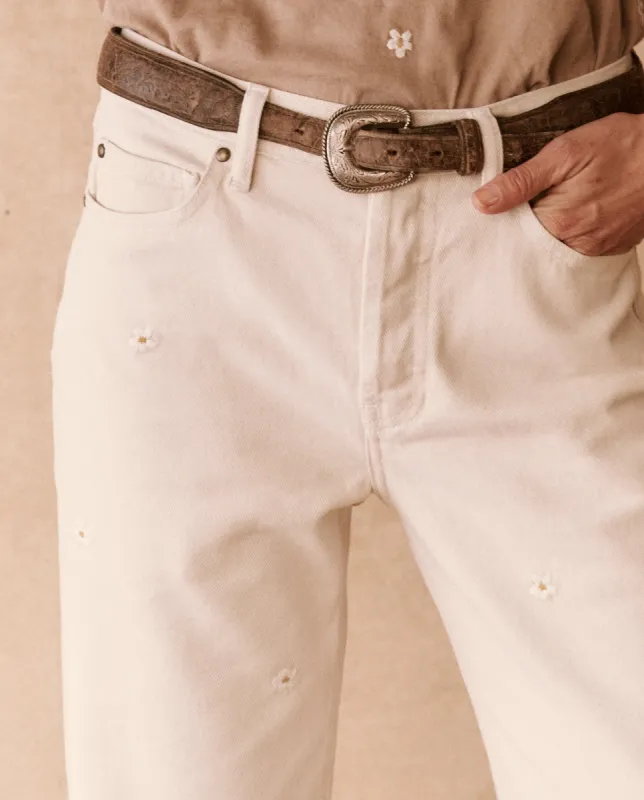 The Embroidered Daisy Wayne Jean.. -- Natural with Embroidered Daisies sold by THE GREAT.