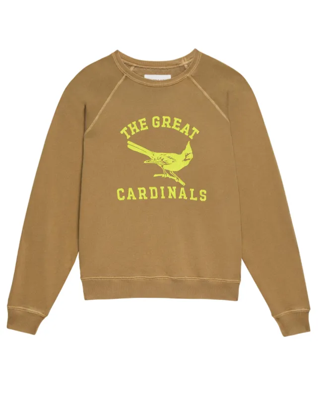 The Shrunken Sweatshirt. Graphic -- Washed Suntan with Perched Cardinal Graphic sold by THE GREAT.