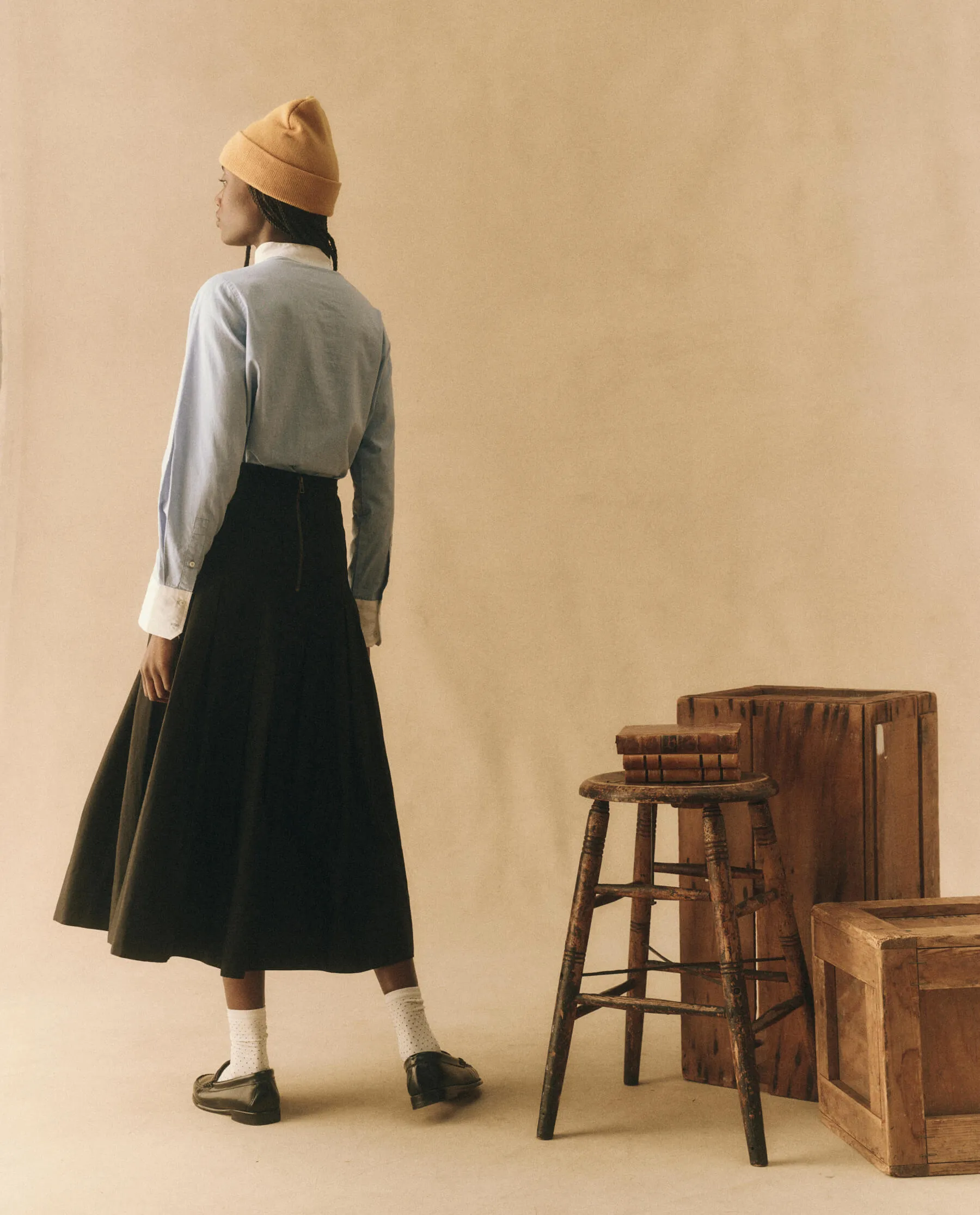 The Pleated Tux Top. -- Blue Oxford with White Poplin Trim sold by THE GREAT. product image thumbnail 5